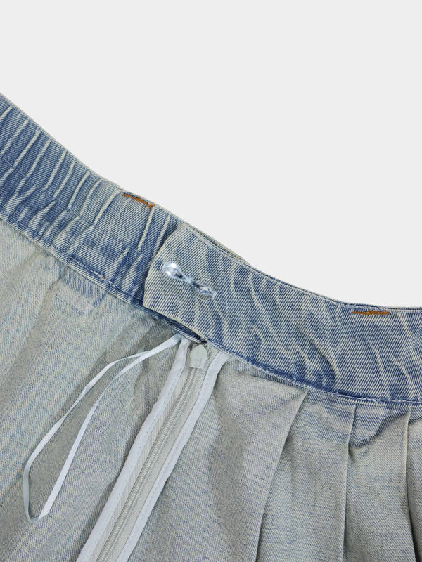 Buckle Design Denim Skirt-Blue