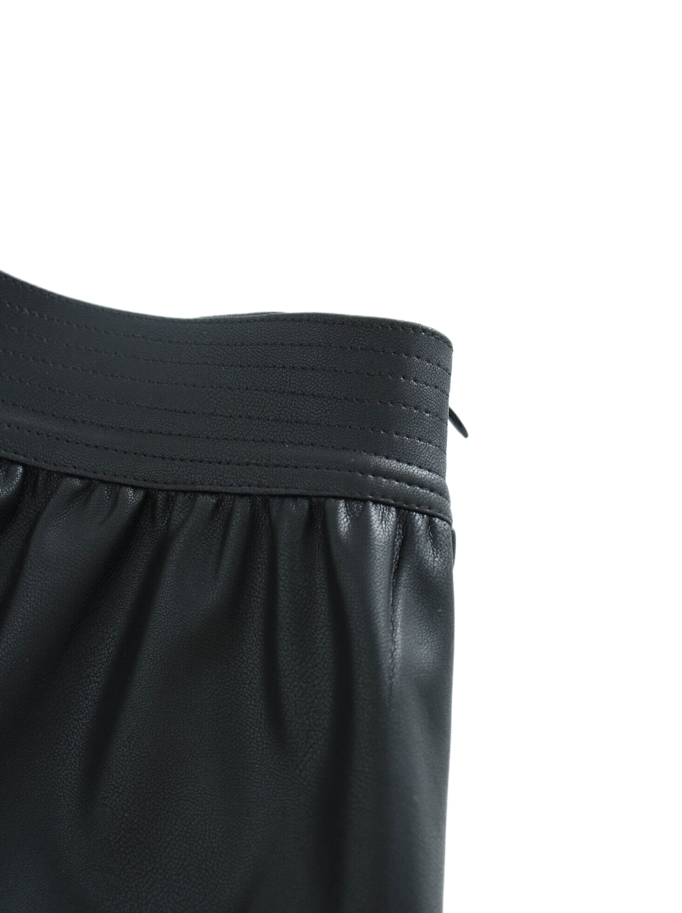 Drop Waist Leather Skirt-Black