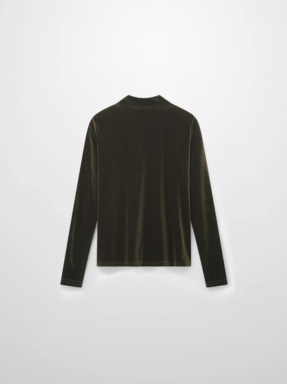 Velour Mock Neck Turtleneck-Green