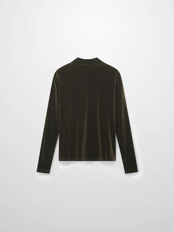 Velour Mock Neck Turtleneck-Green