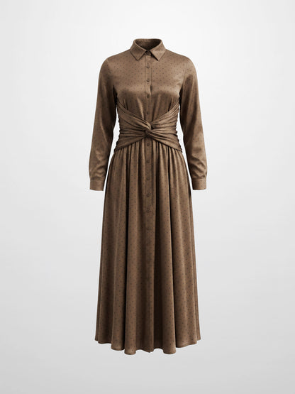 Waist Knot Maxi Shirtdress - Dark Brown
