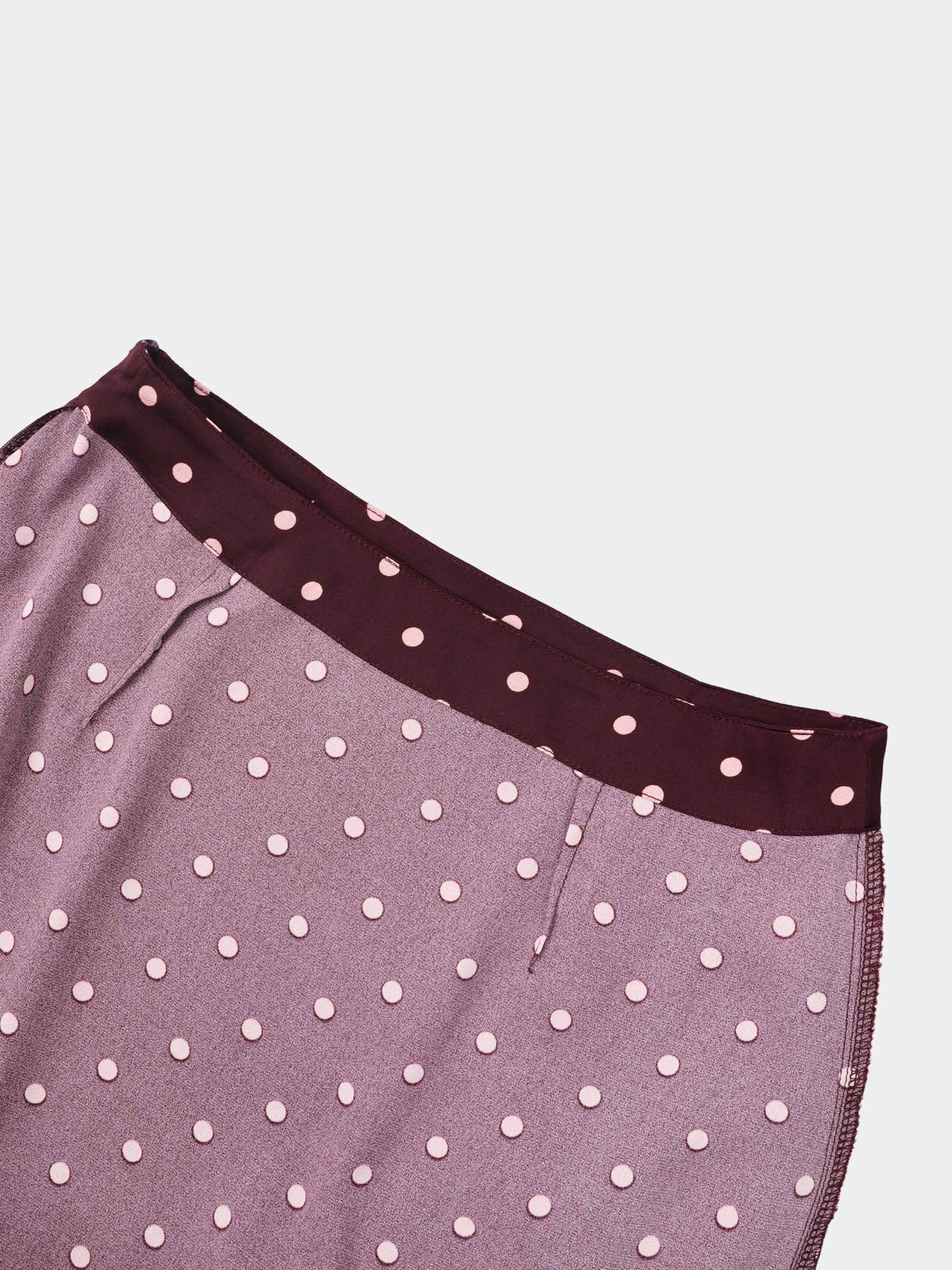 Faux Wrap Polka Dot Skirt - Burgundy/Pink