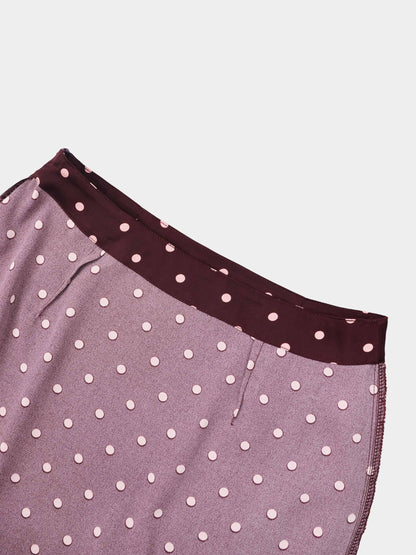 Faux Wrap Polka Dot Skirt - Burgundy/Pink