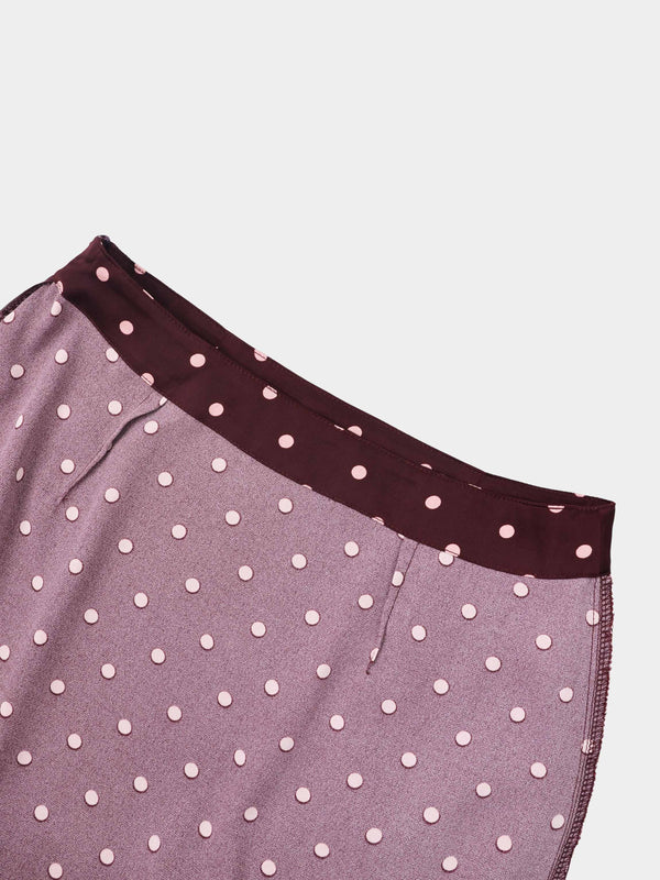 Faux Wrap Polka Dot Skirt - Burgundy/Pink