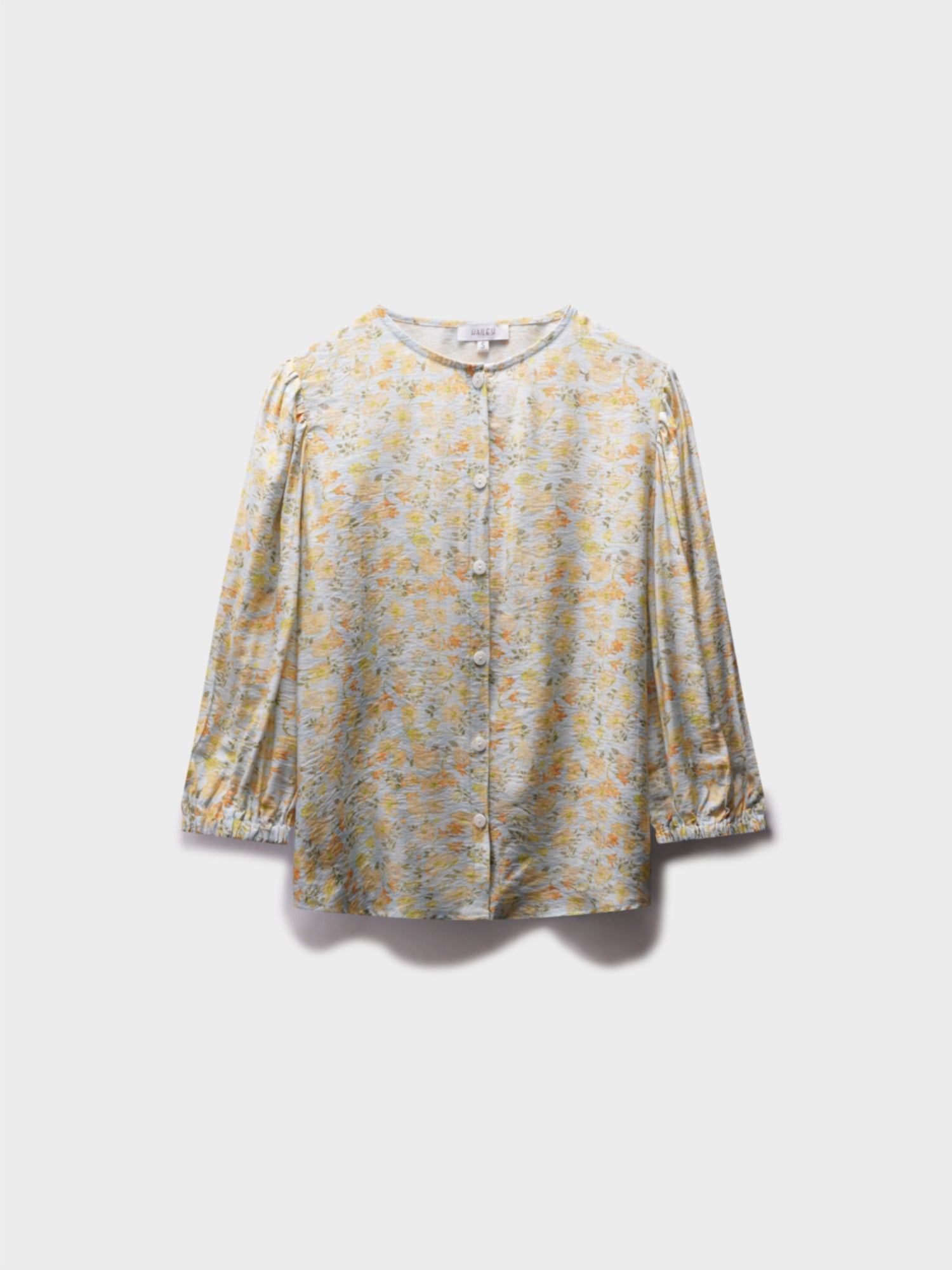 Puff Sleeve Button Down Blouse-Yellow Floral