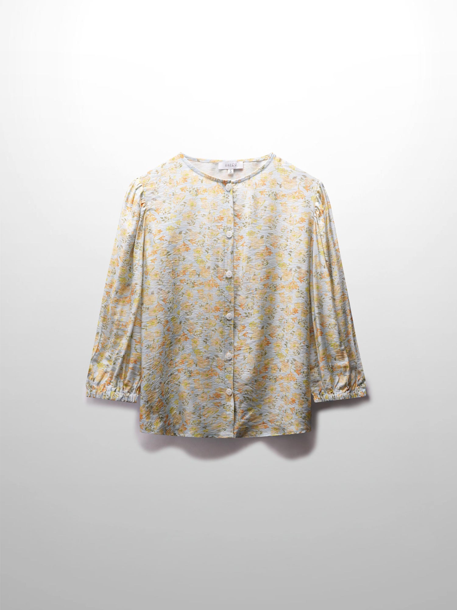 Puff Sleeve Button Down Blouse-Yellow Floral