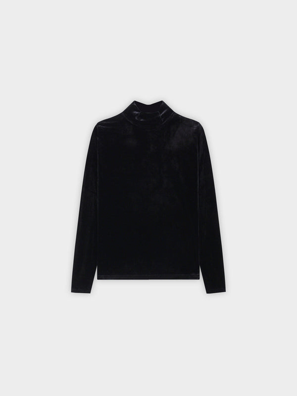 Velour Mock Neck Turtleneck-Black