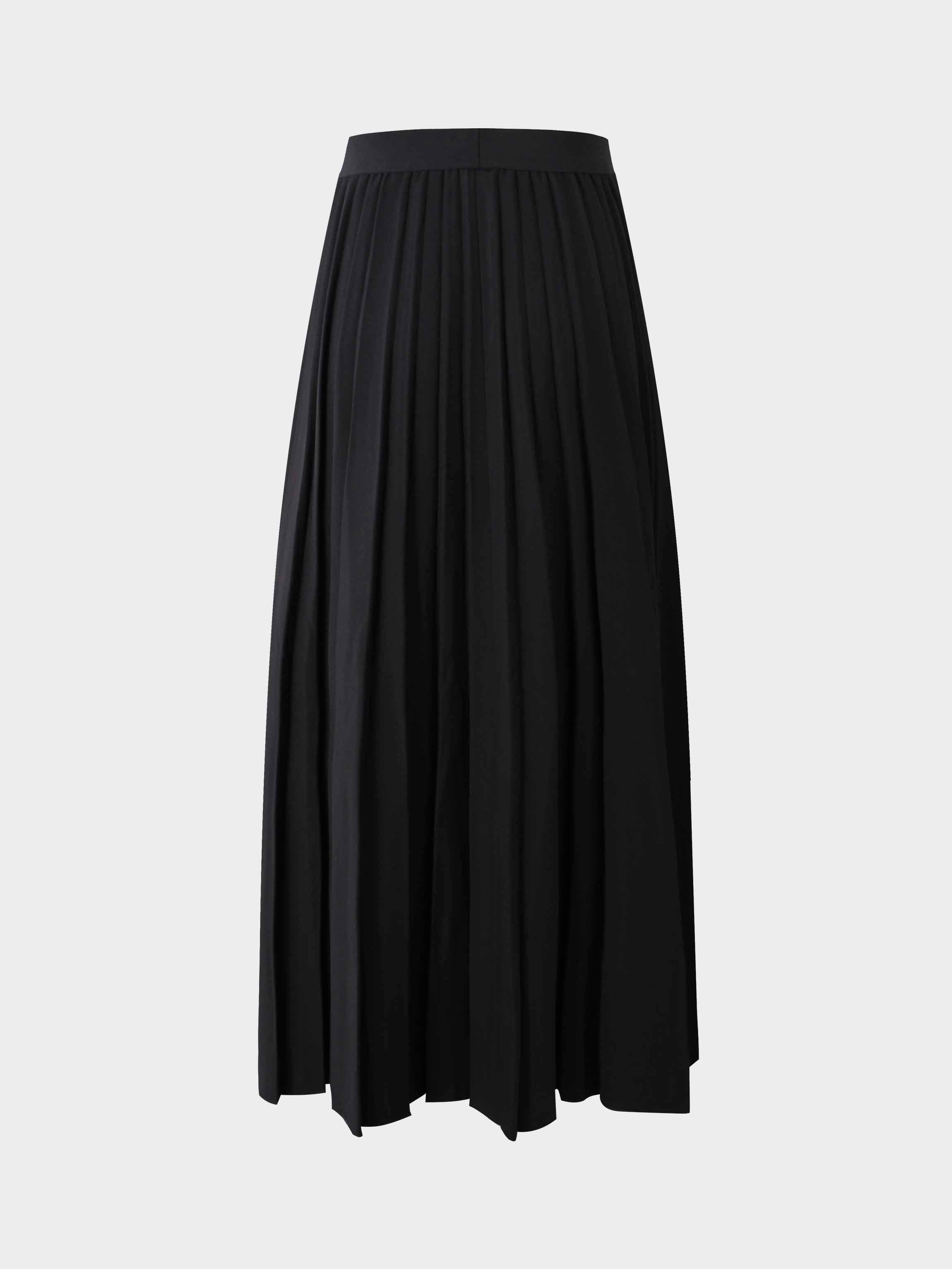 Merino Pleated Skirt-Black