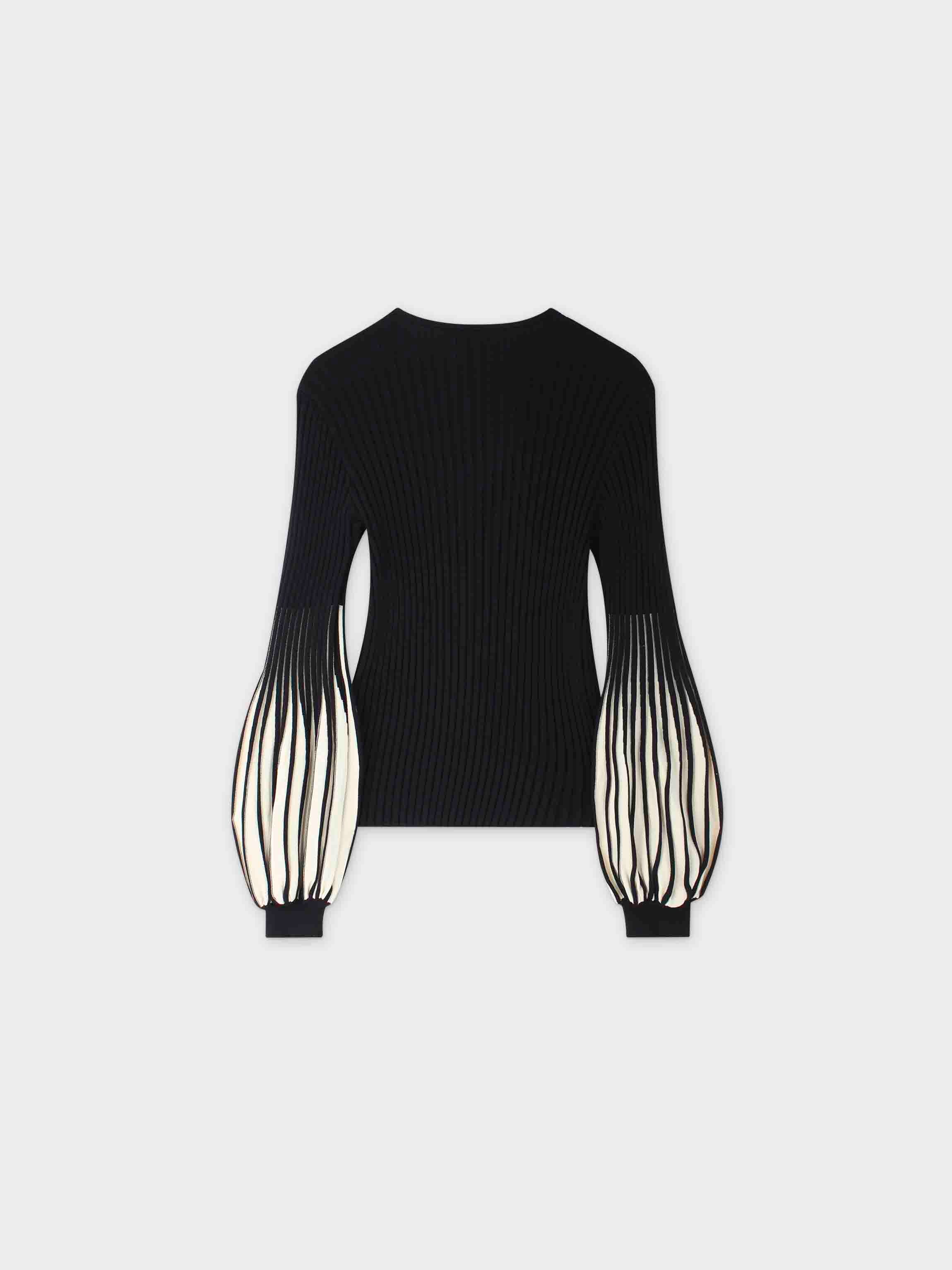 Balloon Sleeve Sweater Black Cream Fame on Central