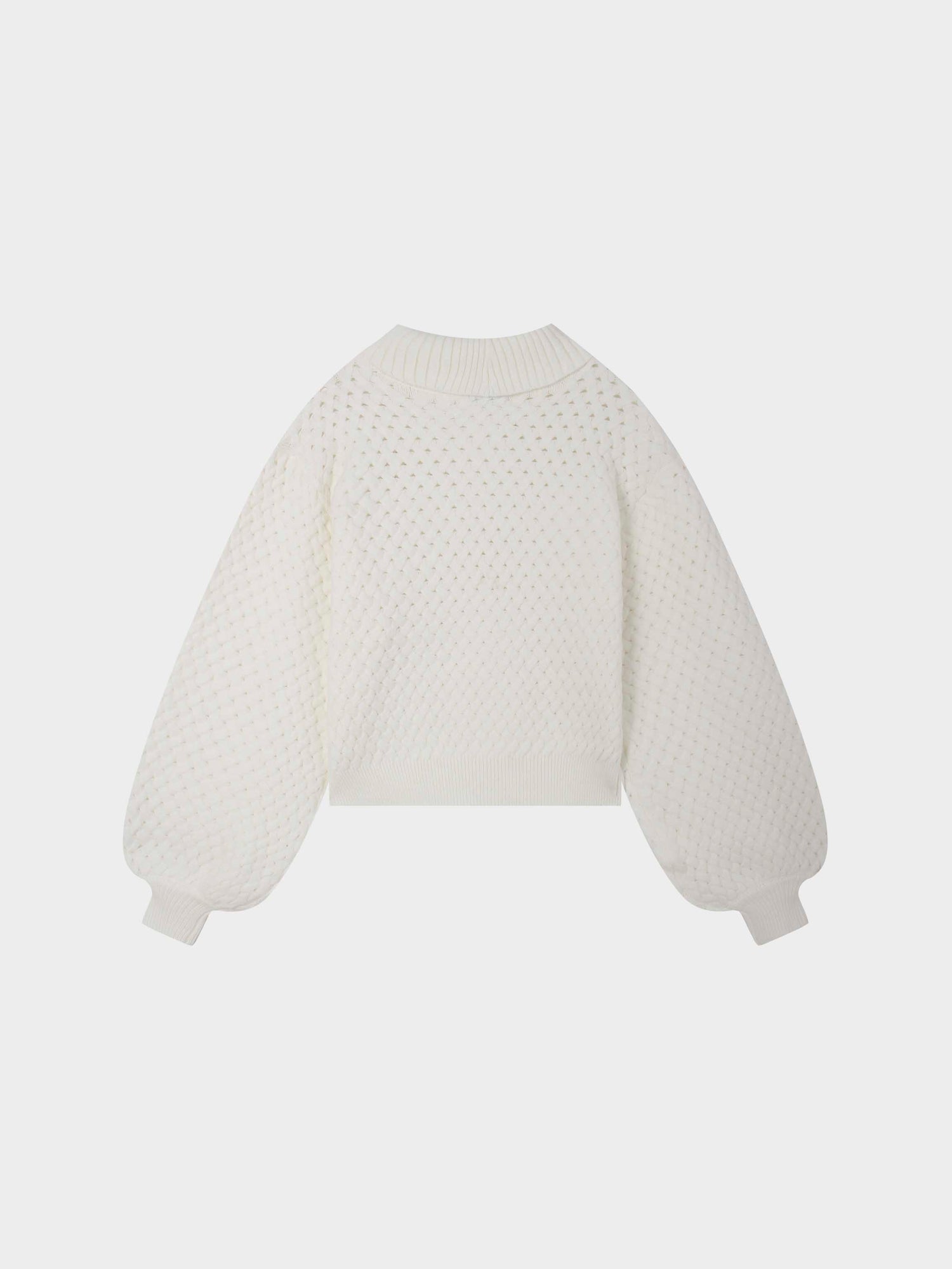 Basketweave Turtleneck Sweater-Cream