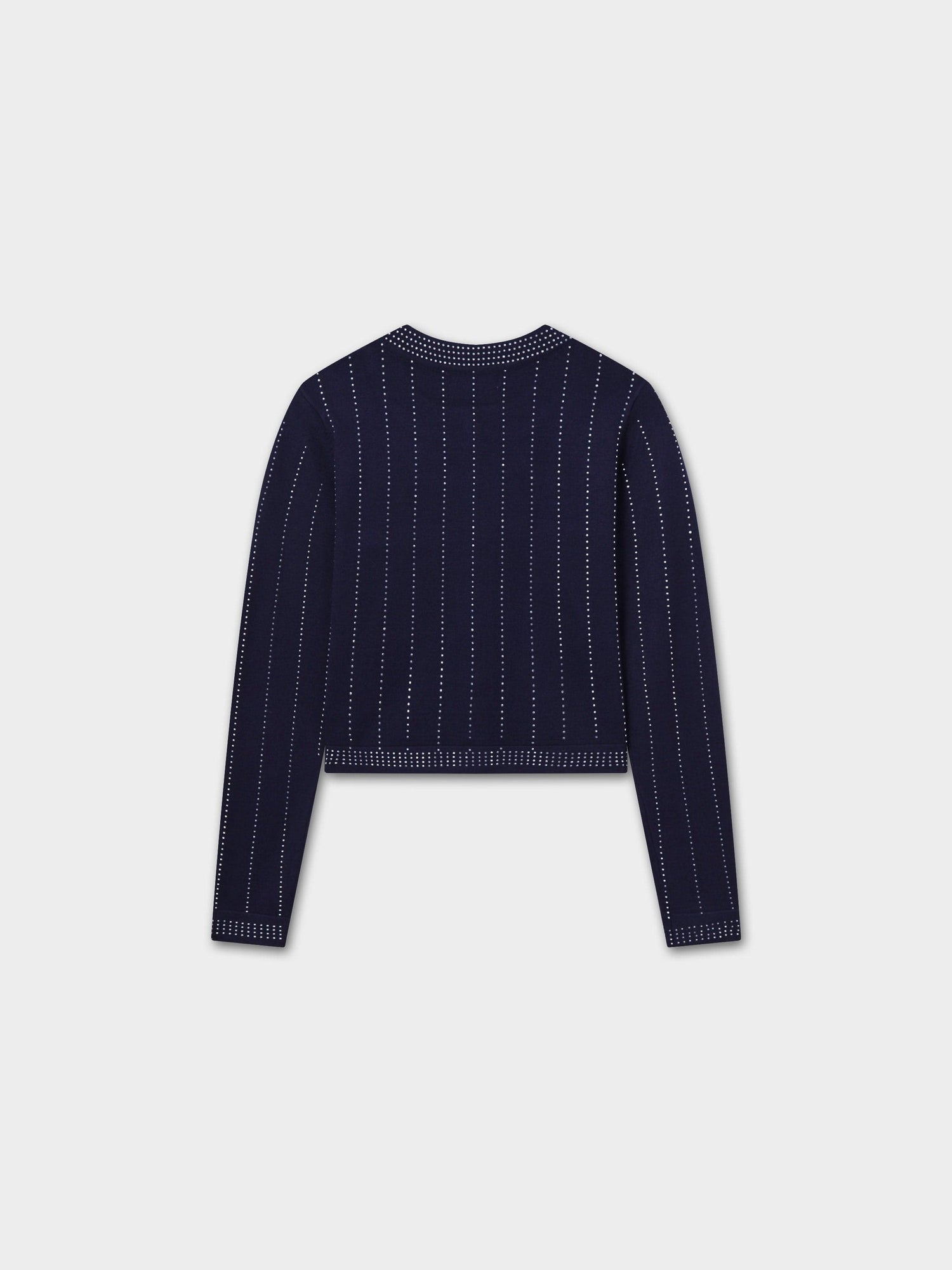 Crystal Pinstripe Crew Cardigan-Navy