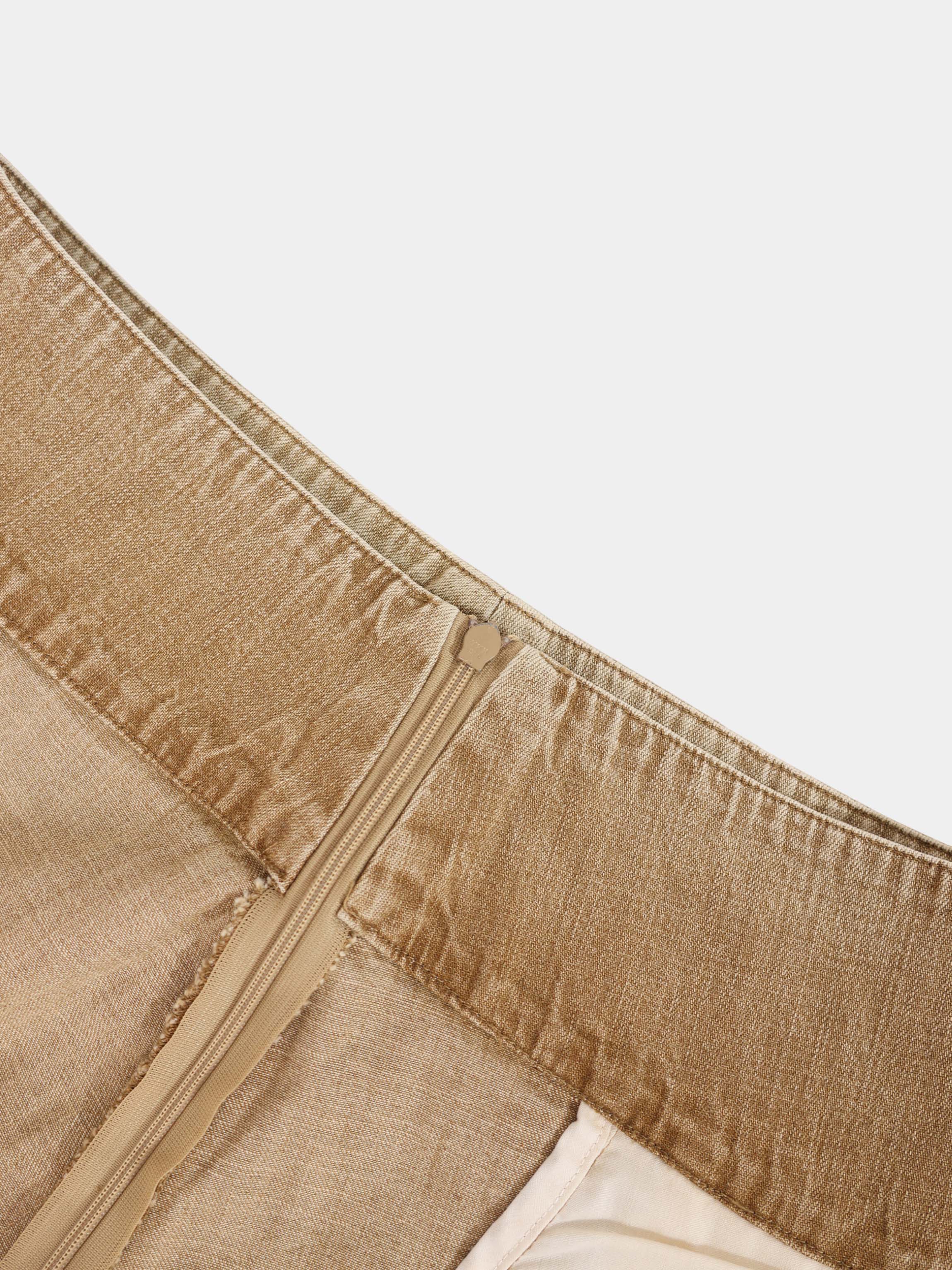 Inverted Yoke Pleat Denim Skirt-Light Tan