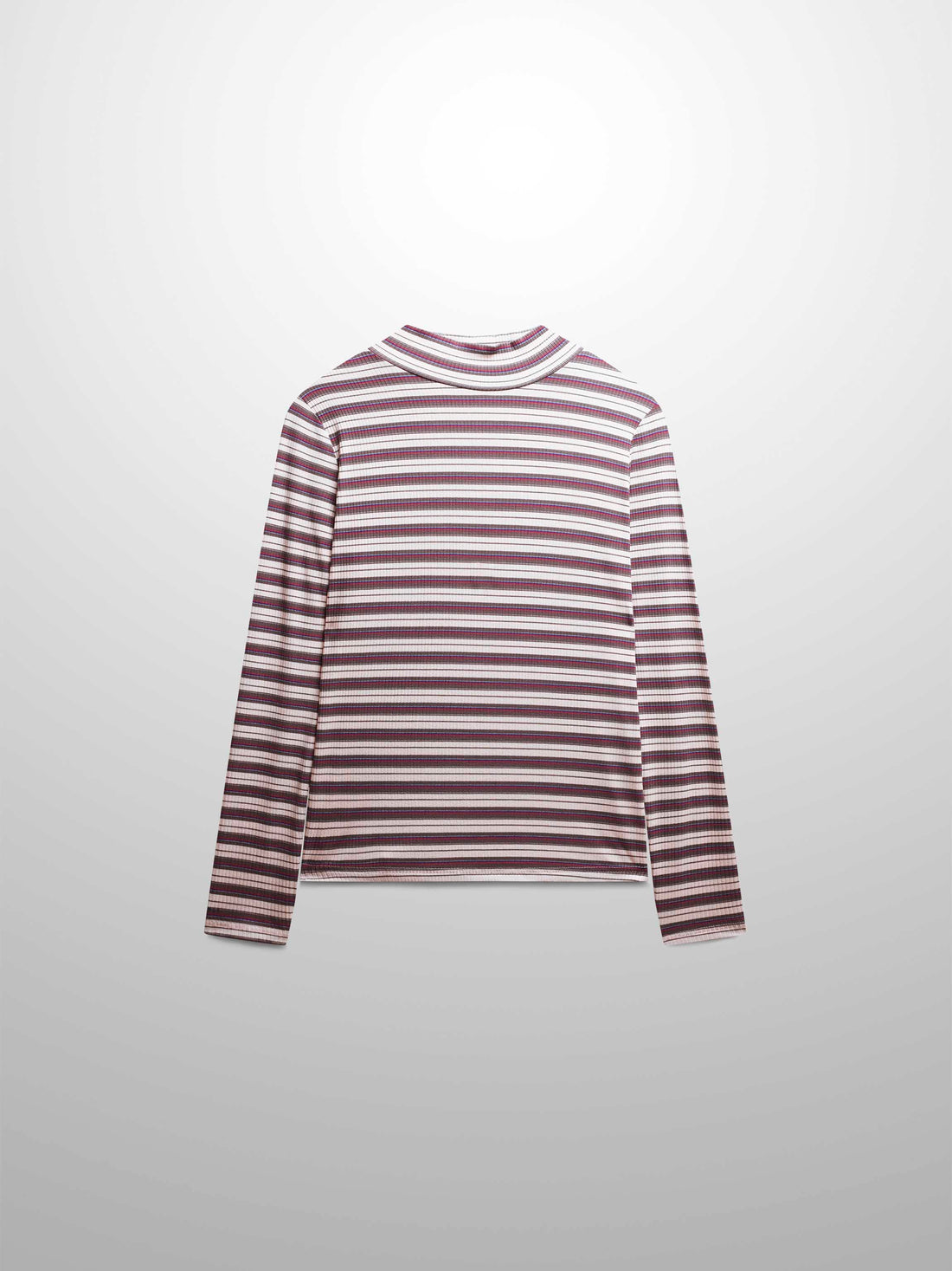 Striped Ribbed Turtleneck-Cream/Grey/Pink