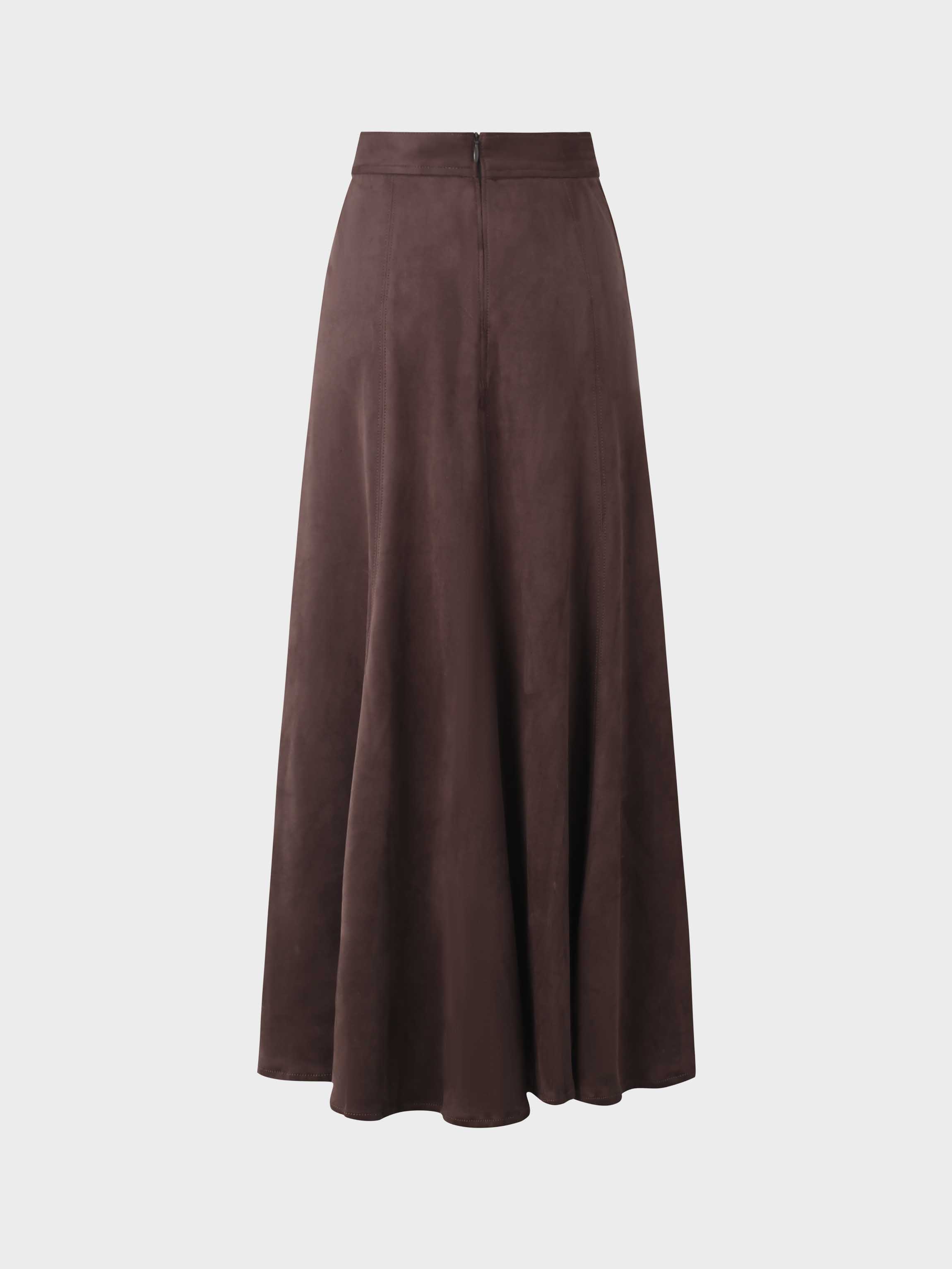 Suede Trumpet Skirt-Brown