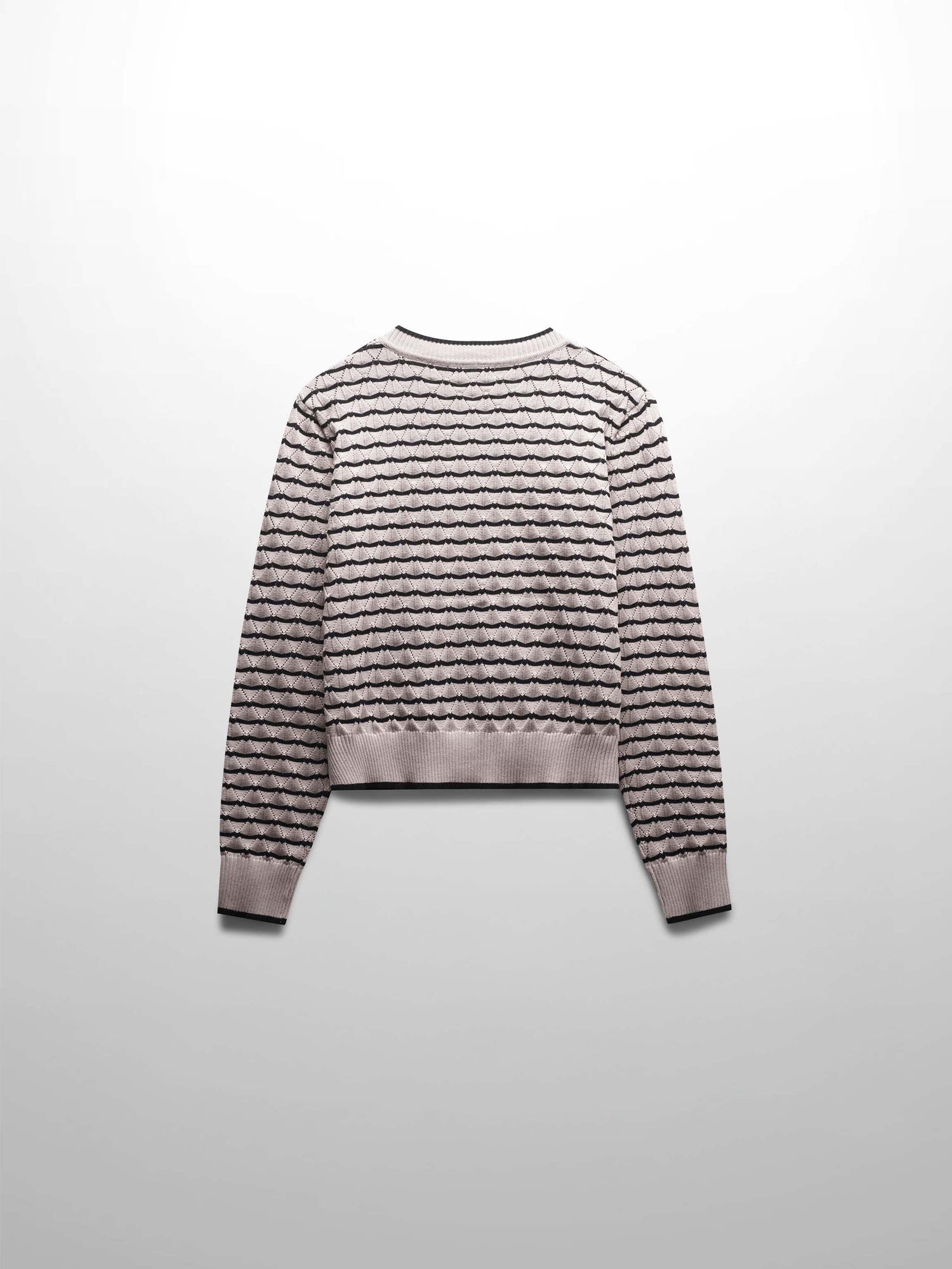 Striped Pointelle Cardigan-Black/Tan