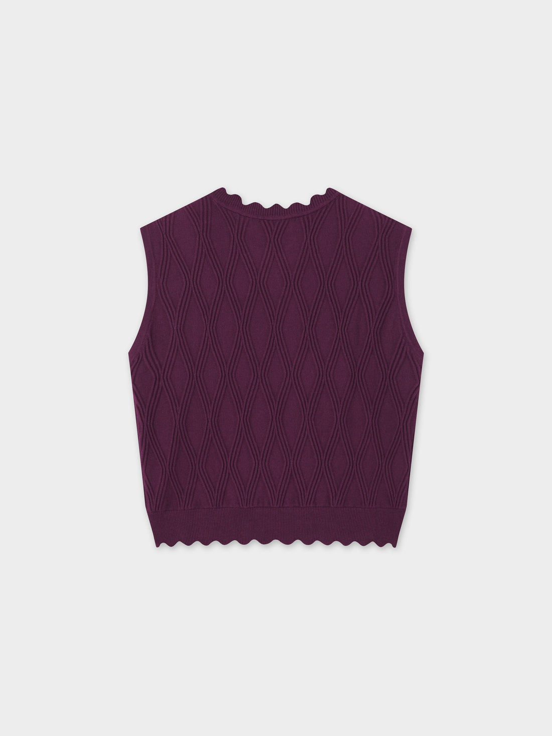 Scalloped Sleeveless Crew Neck Sweater-Wine