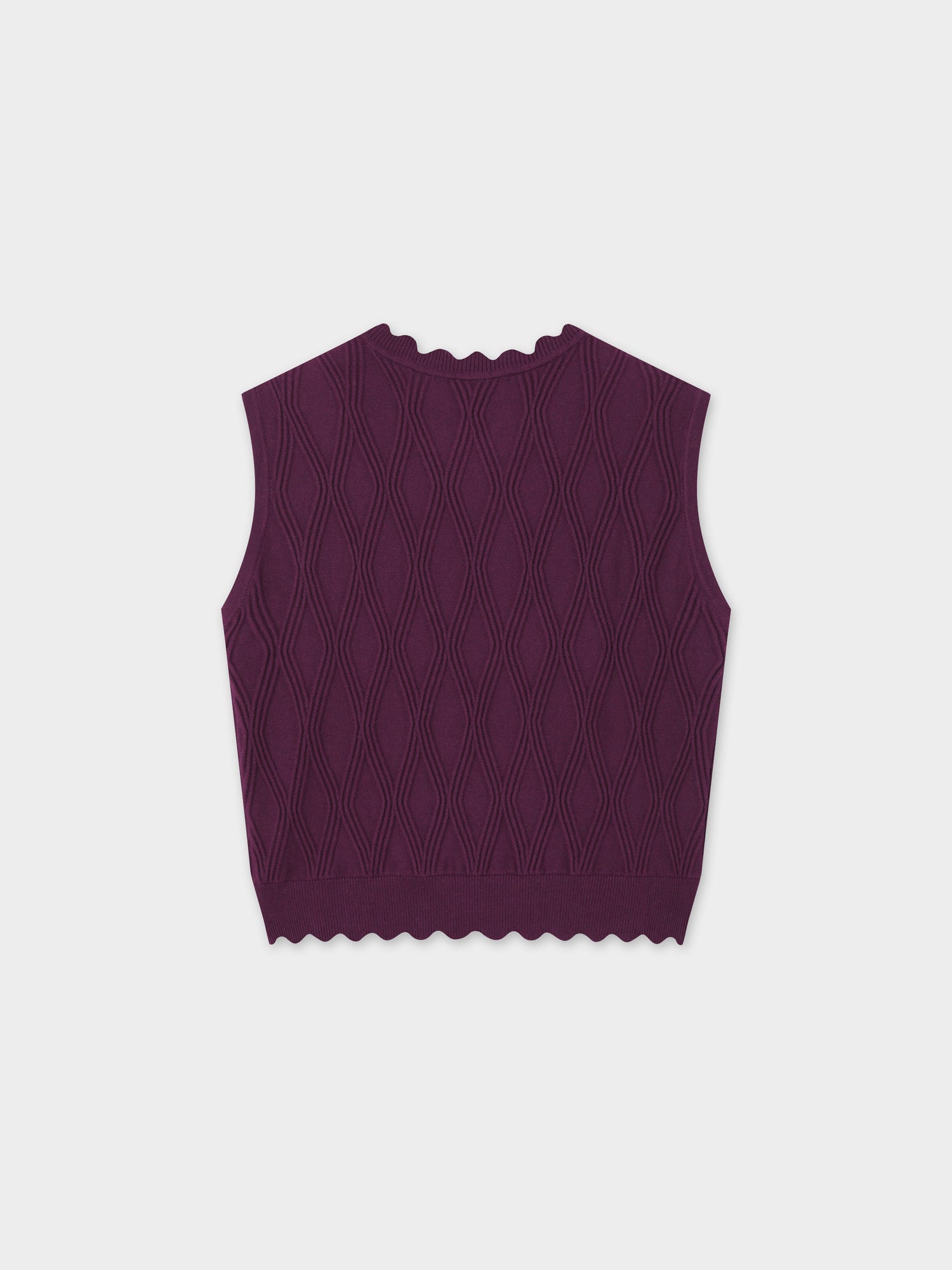 Scalloped Sleeveless Crew Neck Sweater-Wine