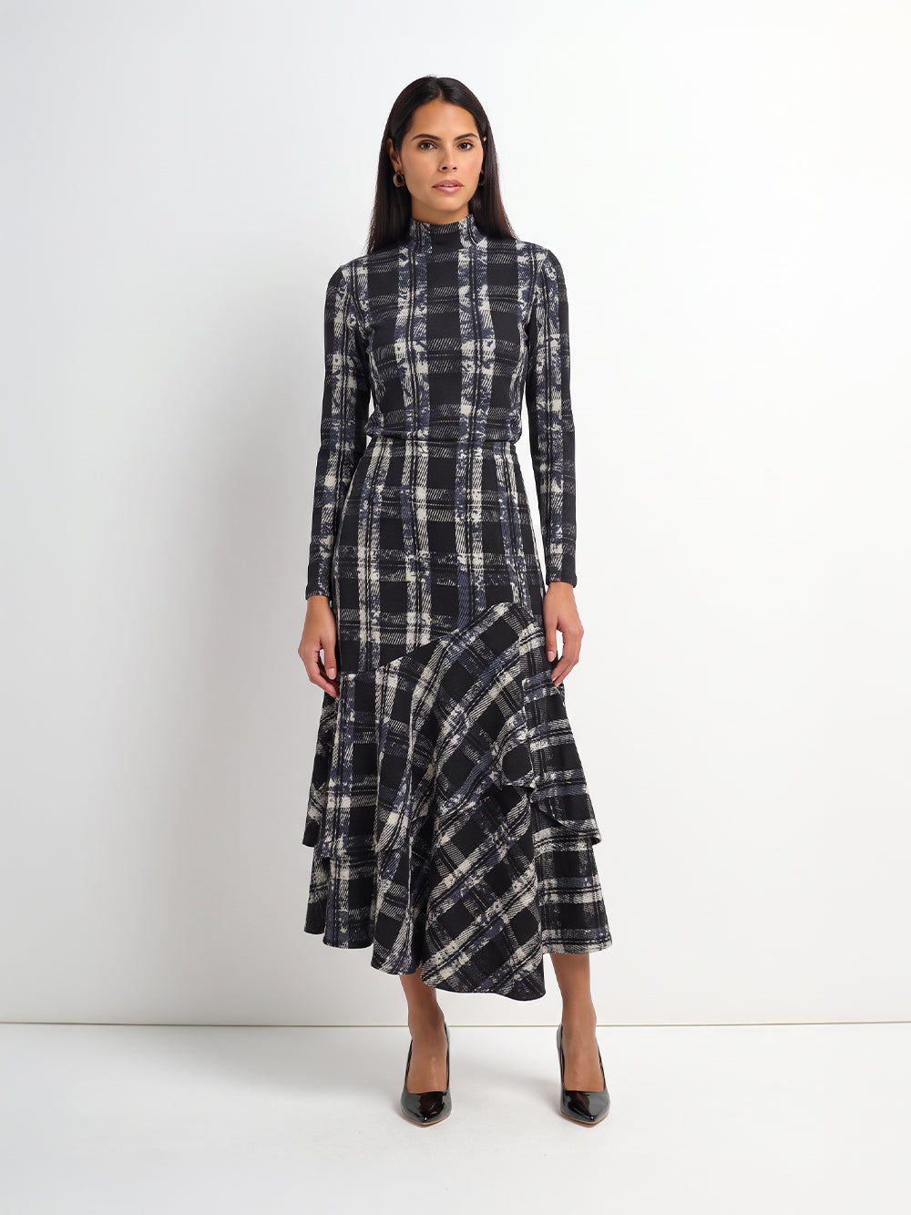 Double Layer Plaid Skirt - Black Plaid