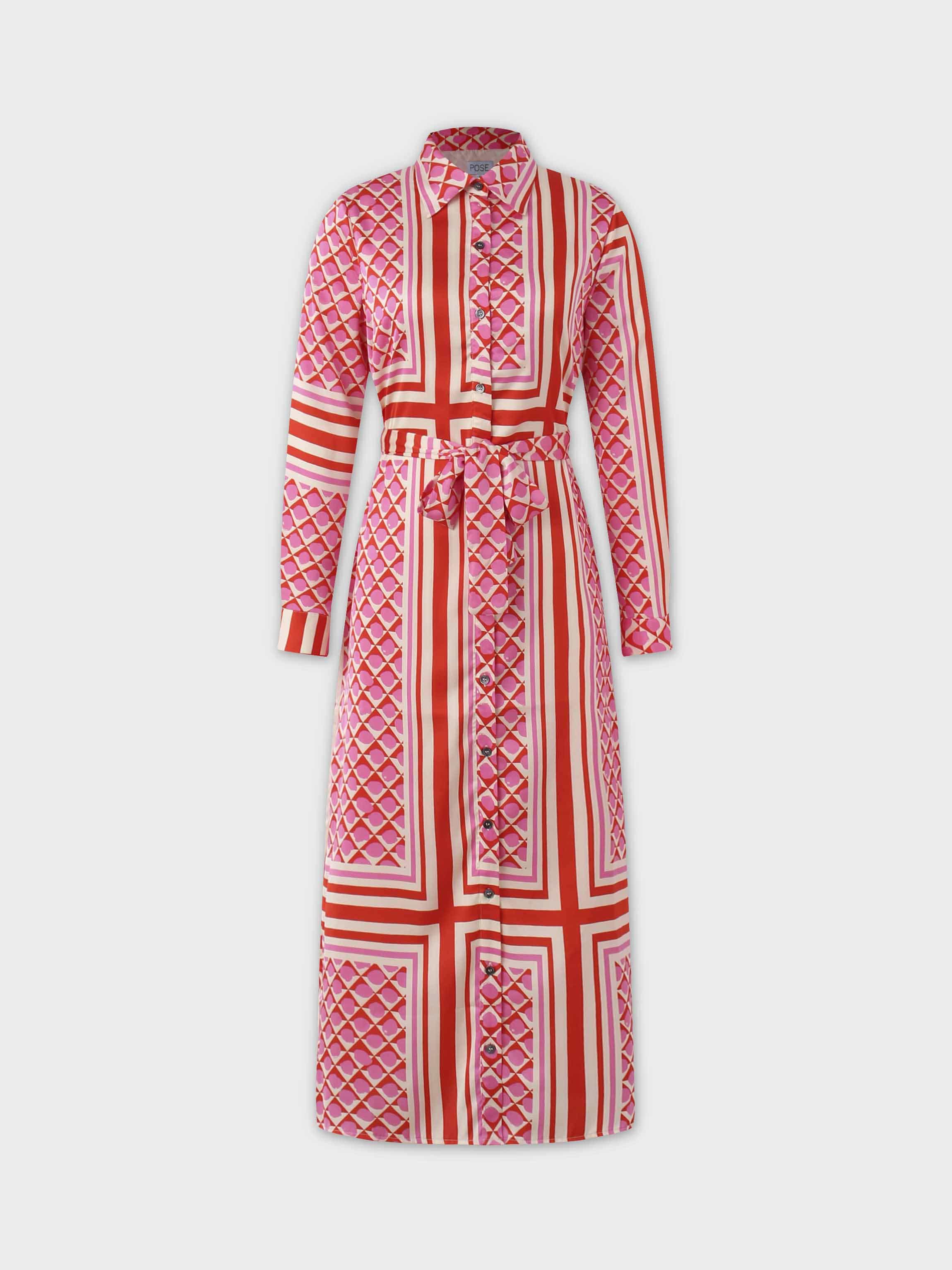 Long Shirtdress-Geo Pink