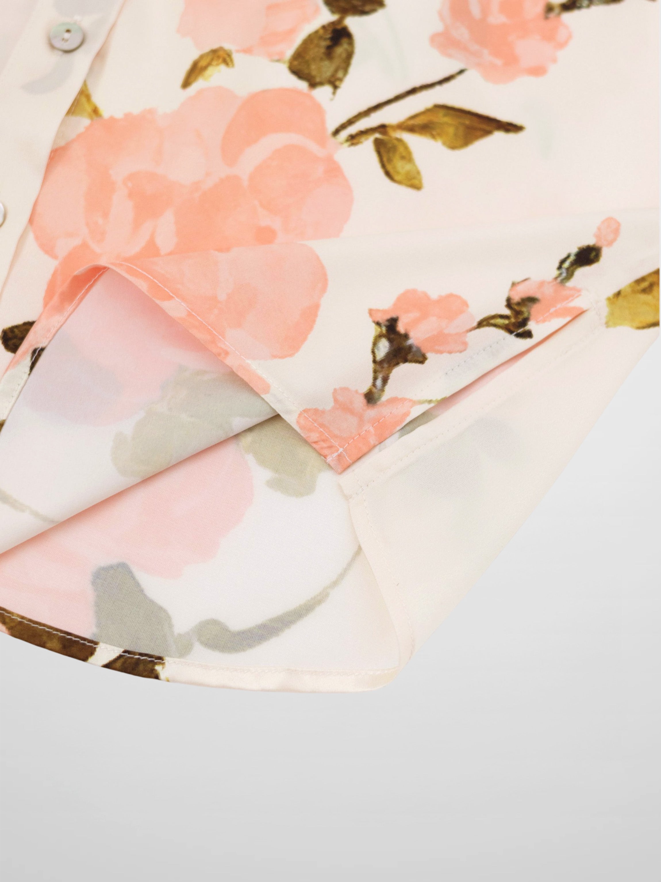 Button Down Faux Satin Blouse-Peach Floral