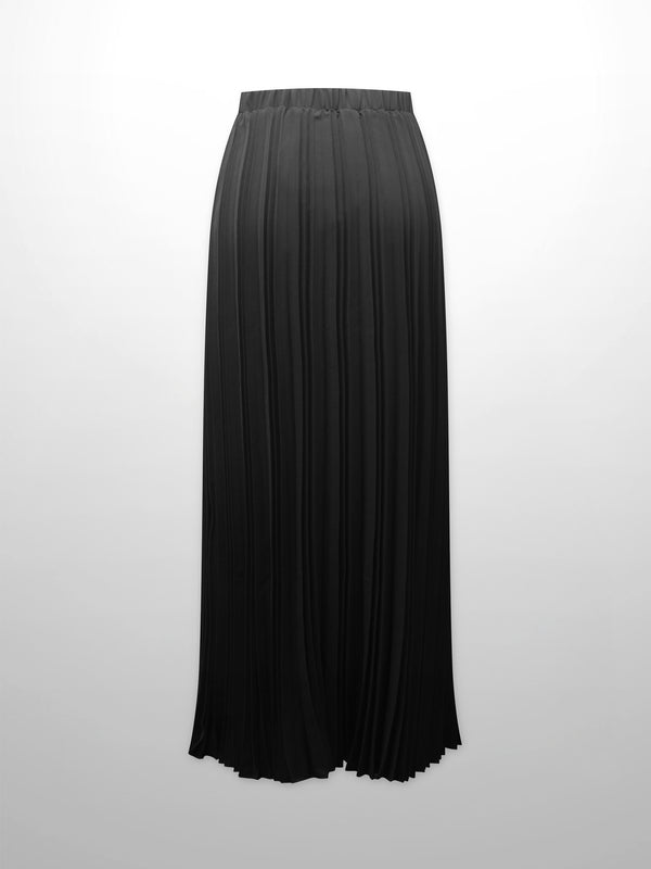 Crepe Pleated Maxi Skirt-Black