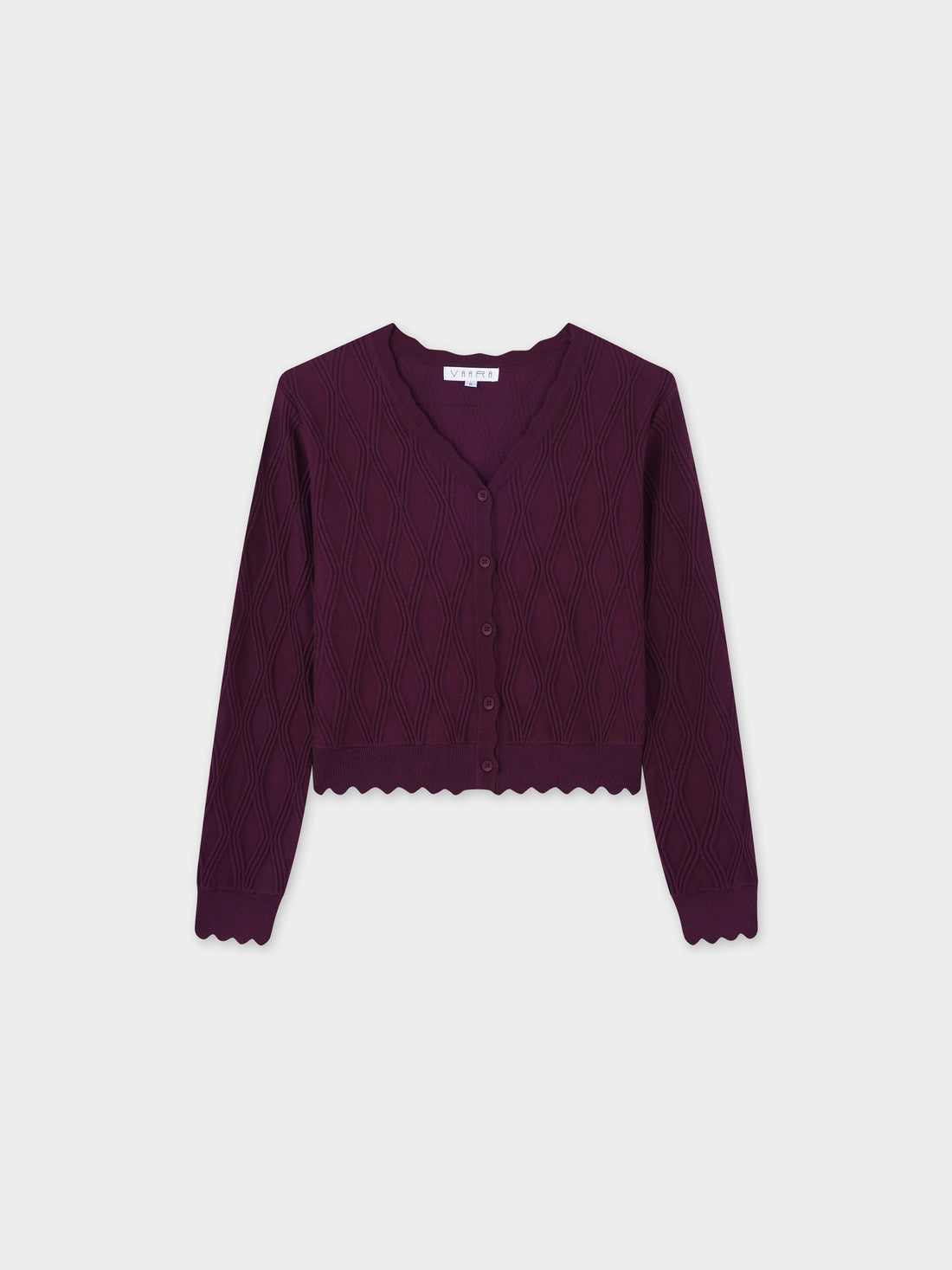 Scalloped Edge Cardigan-Wine