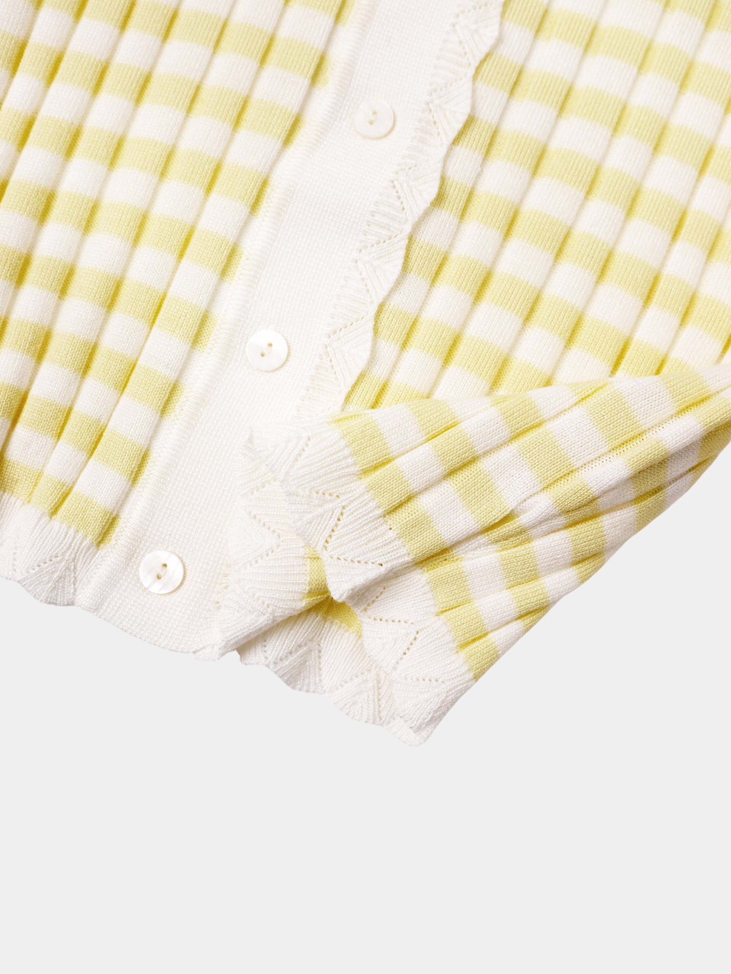 Striped Scalloped Edge Cardigan-Yellow/White