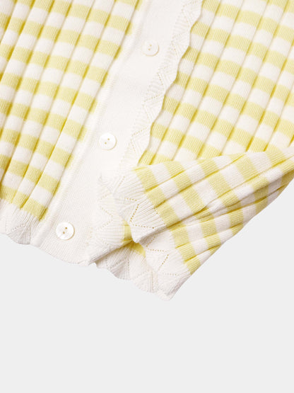 Striped Scalloped Edge Cardigan-Yellow/White