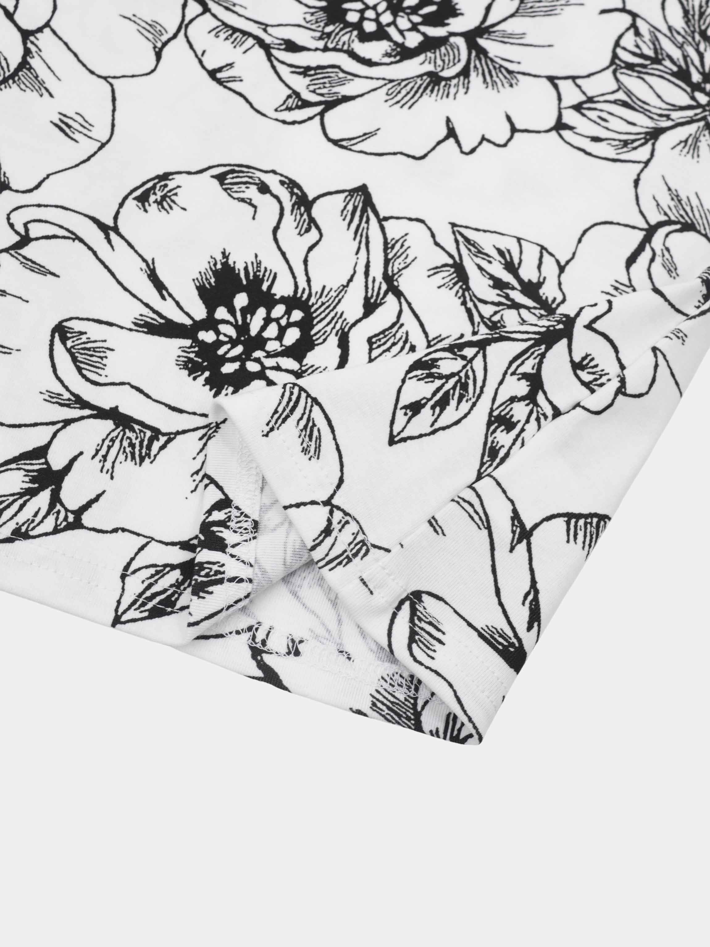 Printed Collar Snap Tee-Sketch Floral
