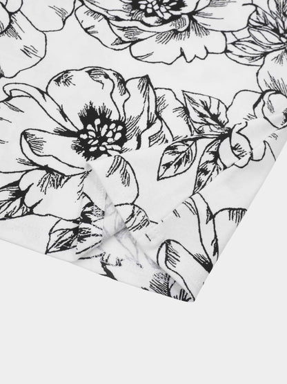 Printed Collar Snap Tee-Sketch Floral