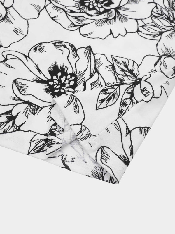 Printed Collar Snap Tee-Sketch Floral