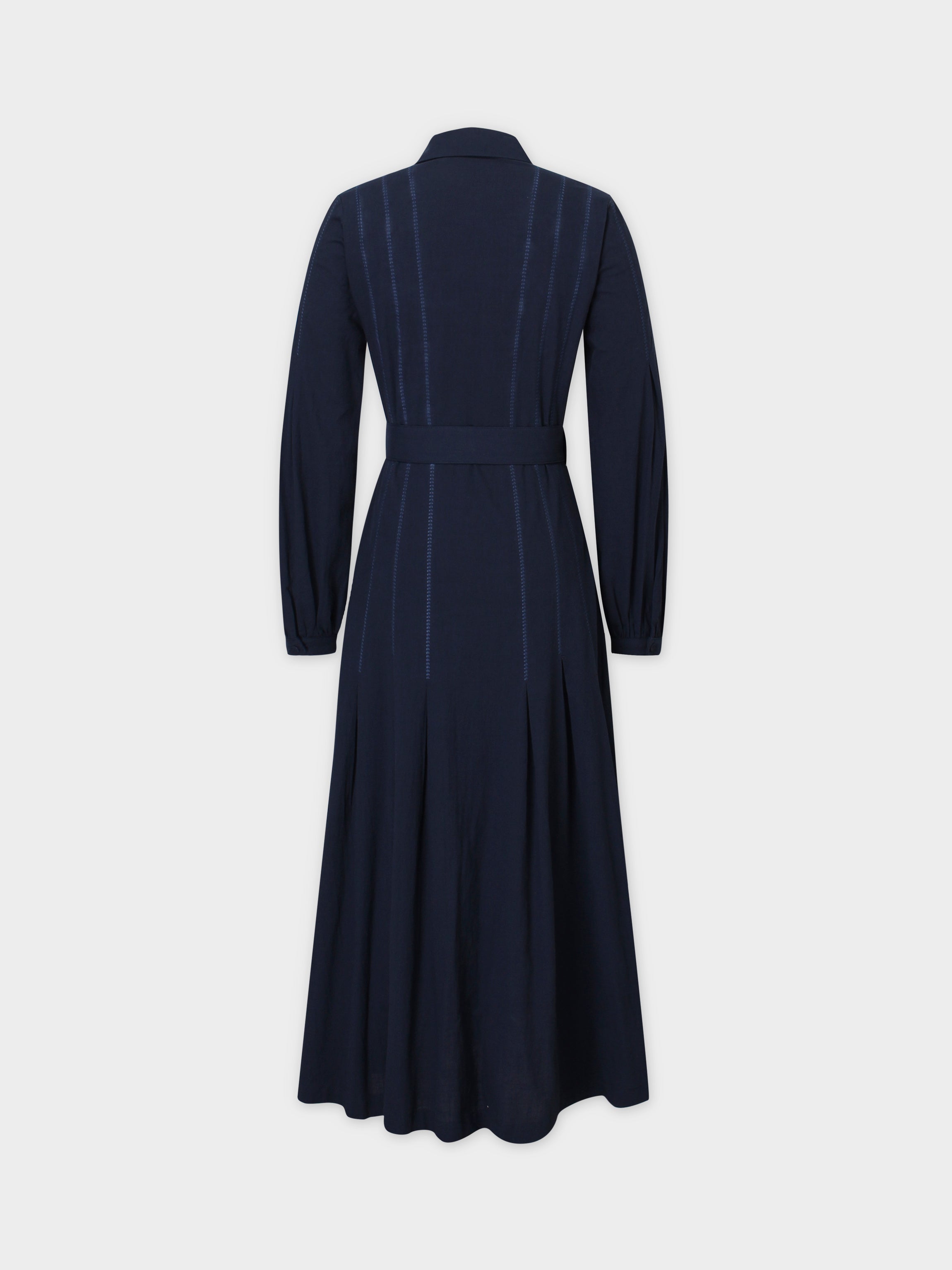 CROSS STITCH PLEATED DRESS-NAVY