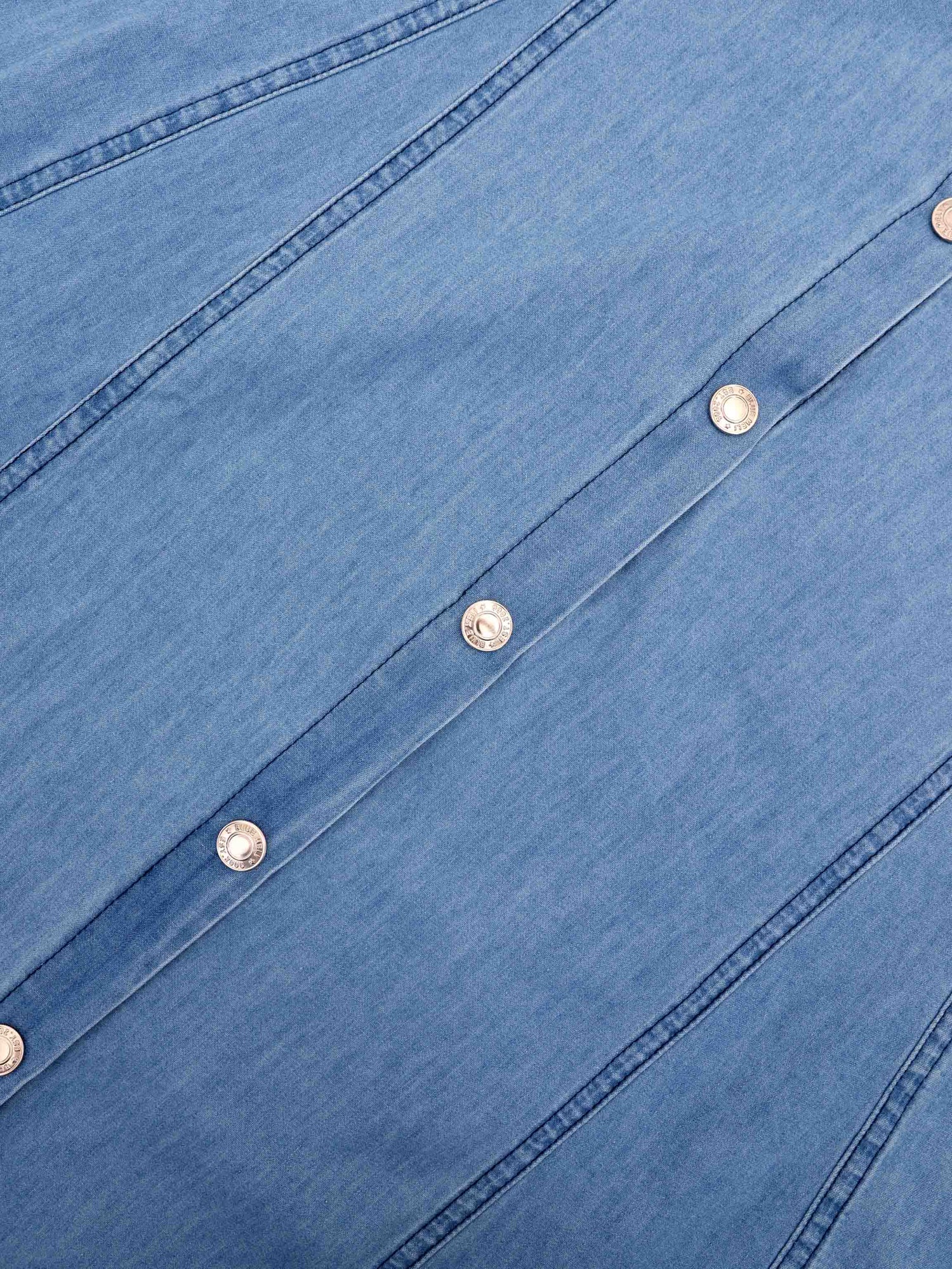 Chambray Seamed Button Down Denim Skirt-Blue