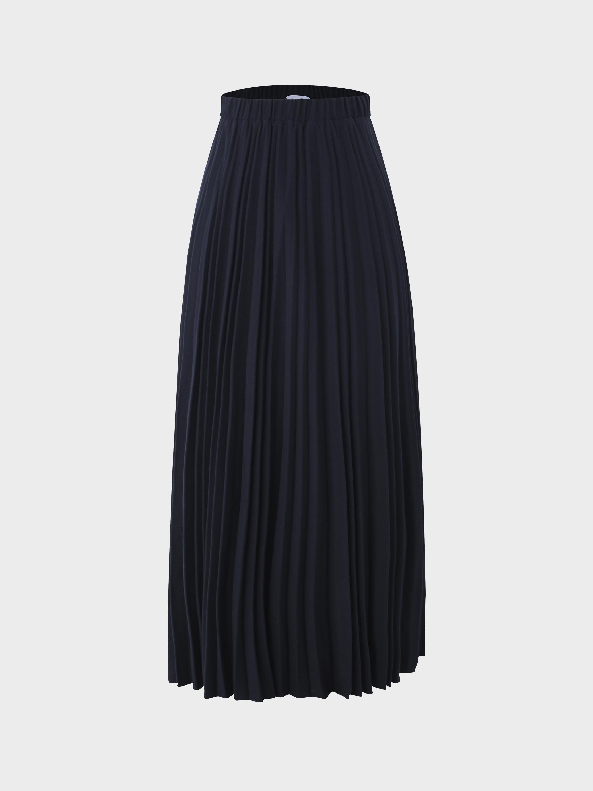 Wool Pleated Skirt-Navy