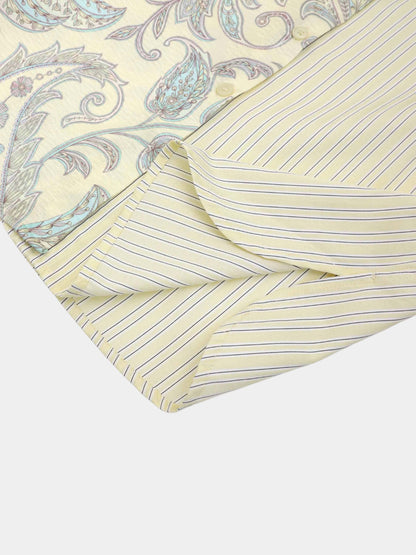 Elastic Waist Shirtdress-Mixed Floral and Stripe