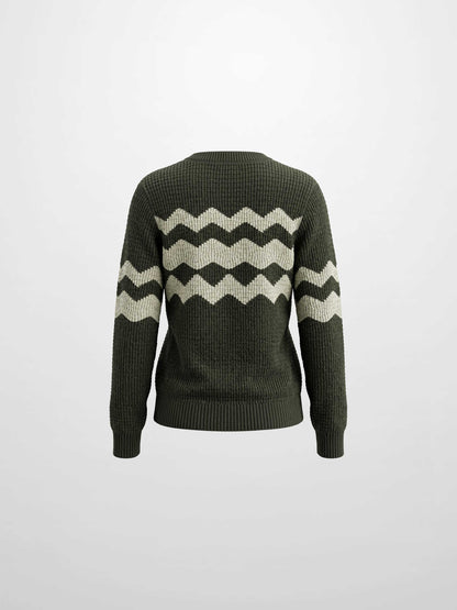 Waffle Designed Sweater - Dark Green/Light Green