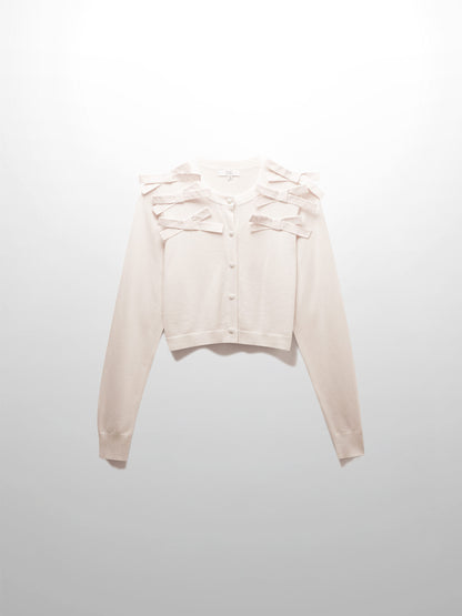 Cropped Bow Cardigan-Cream