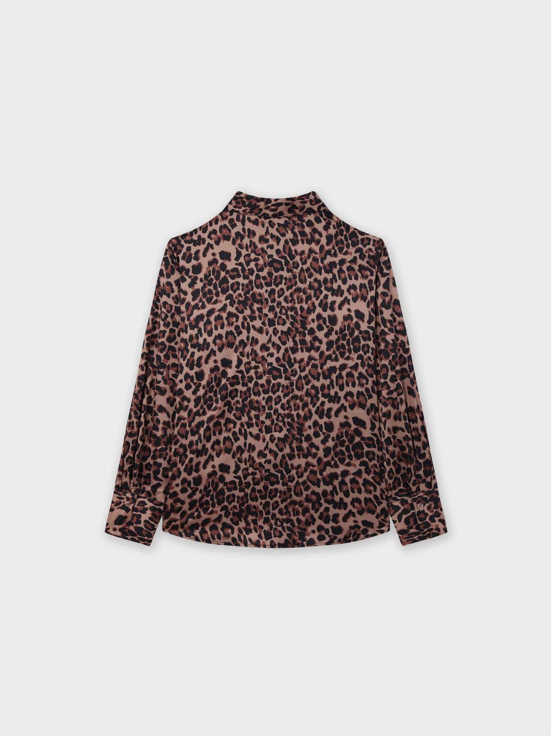 Oversized Satin Slip Blouse-Brown Leopard