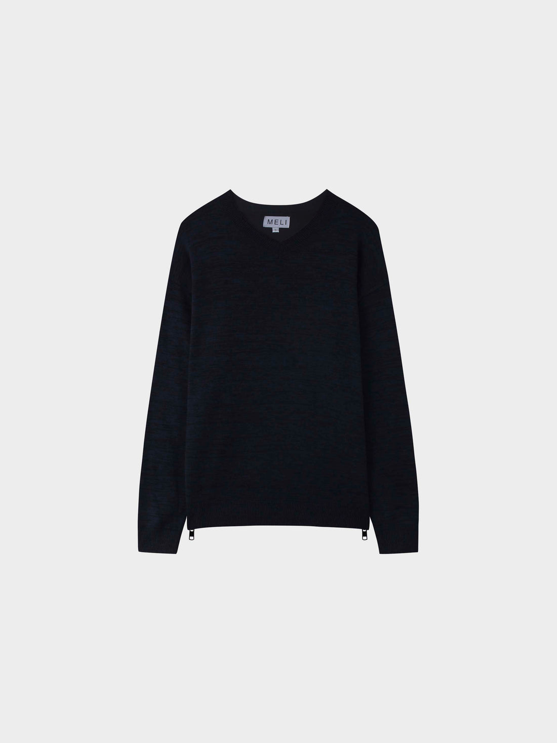 Side Zipper Sweater-Black/Blue