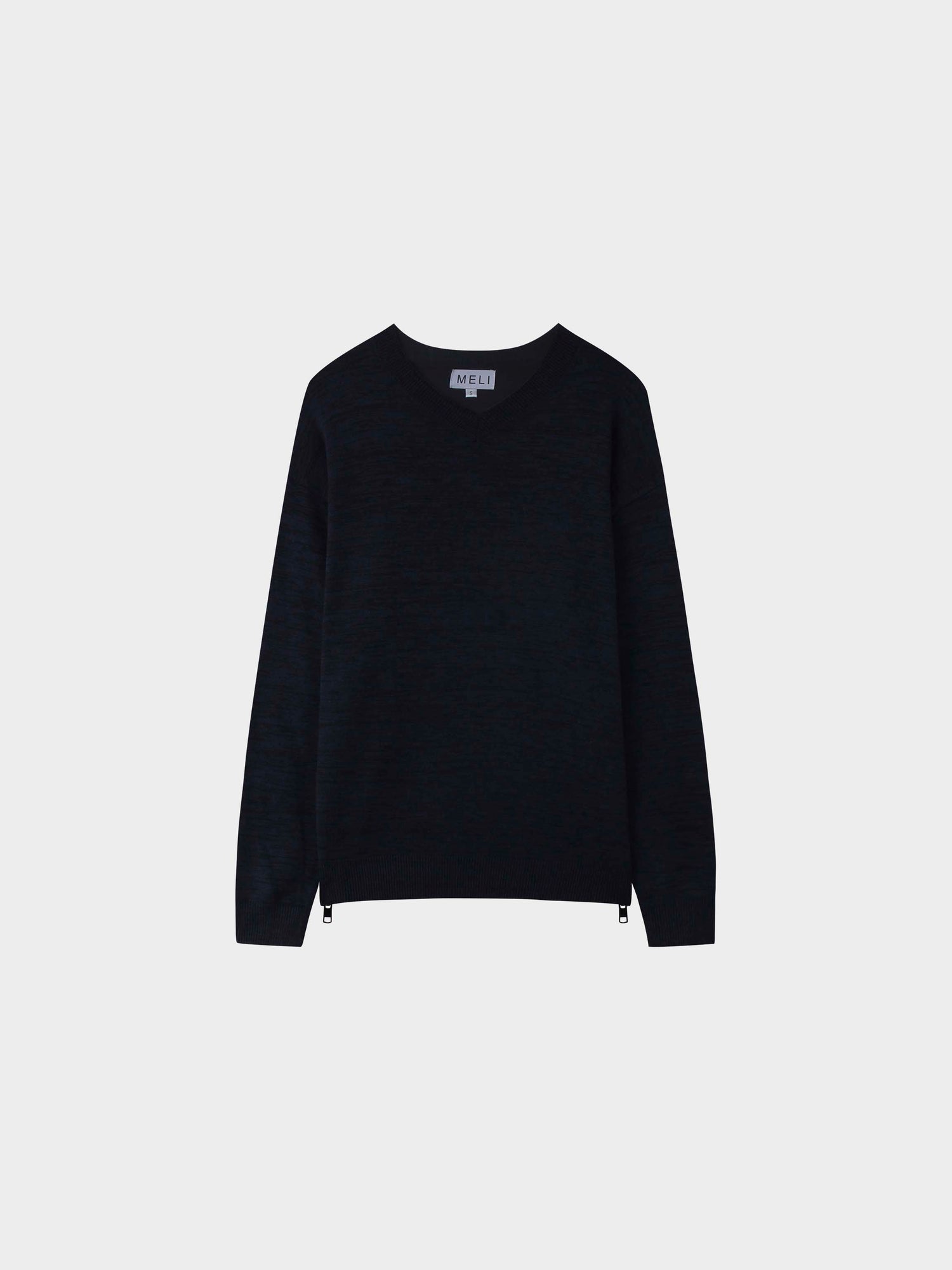 Side Zipper Sweater-Black/Blue