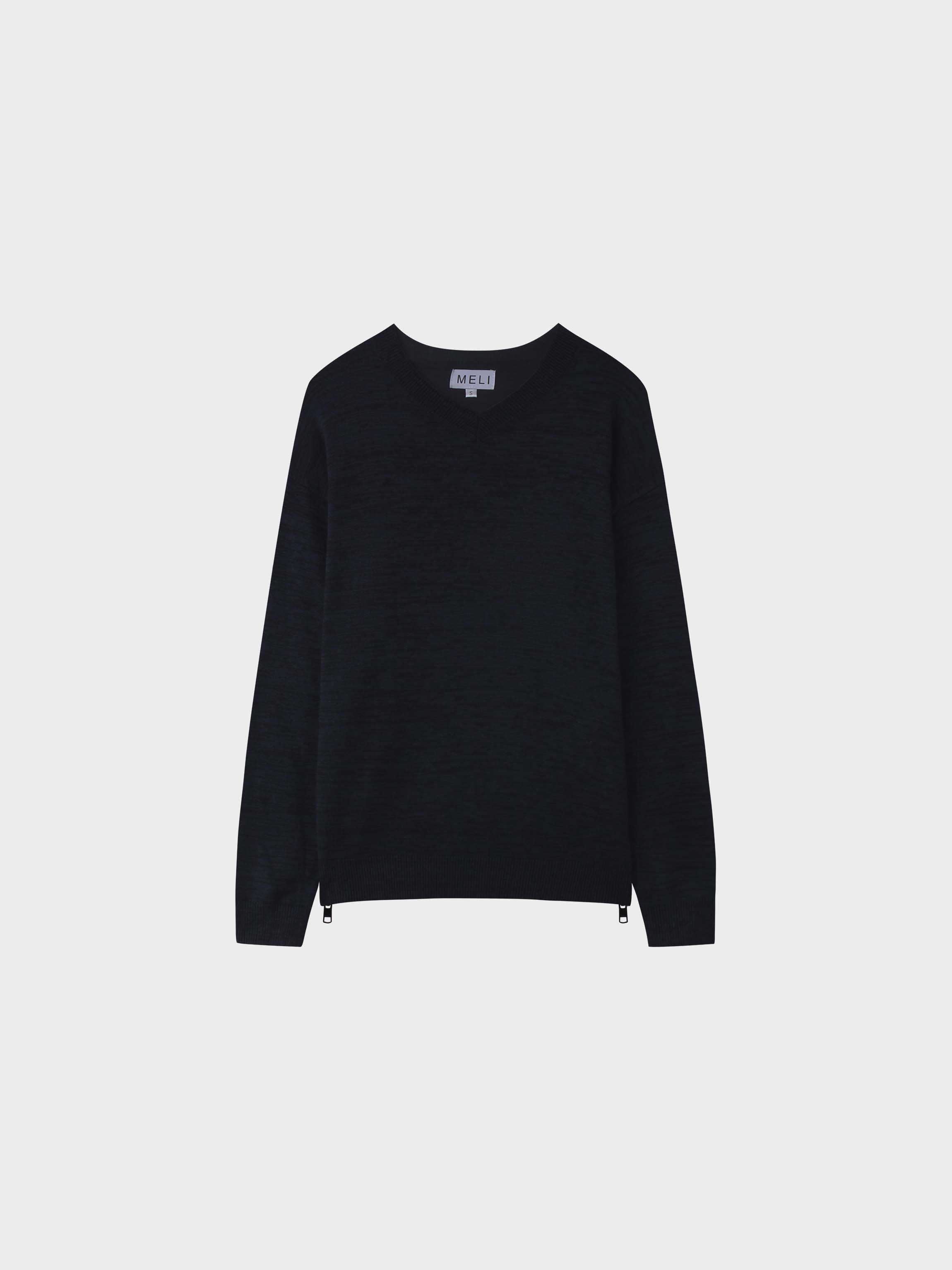 Side Zipper Sweater-Black/Blue