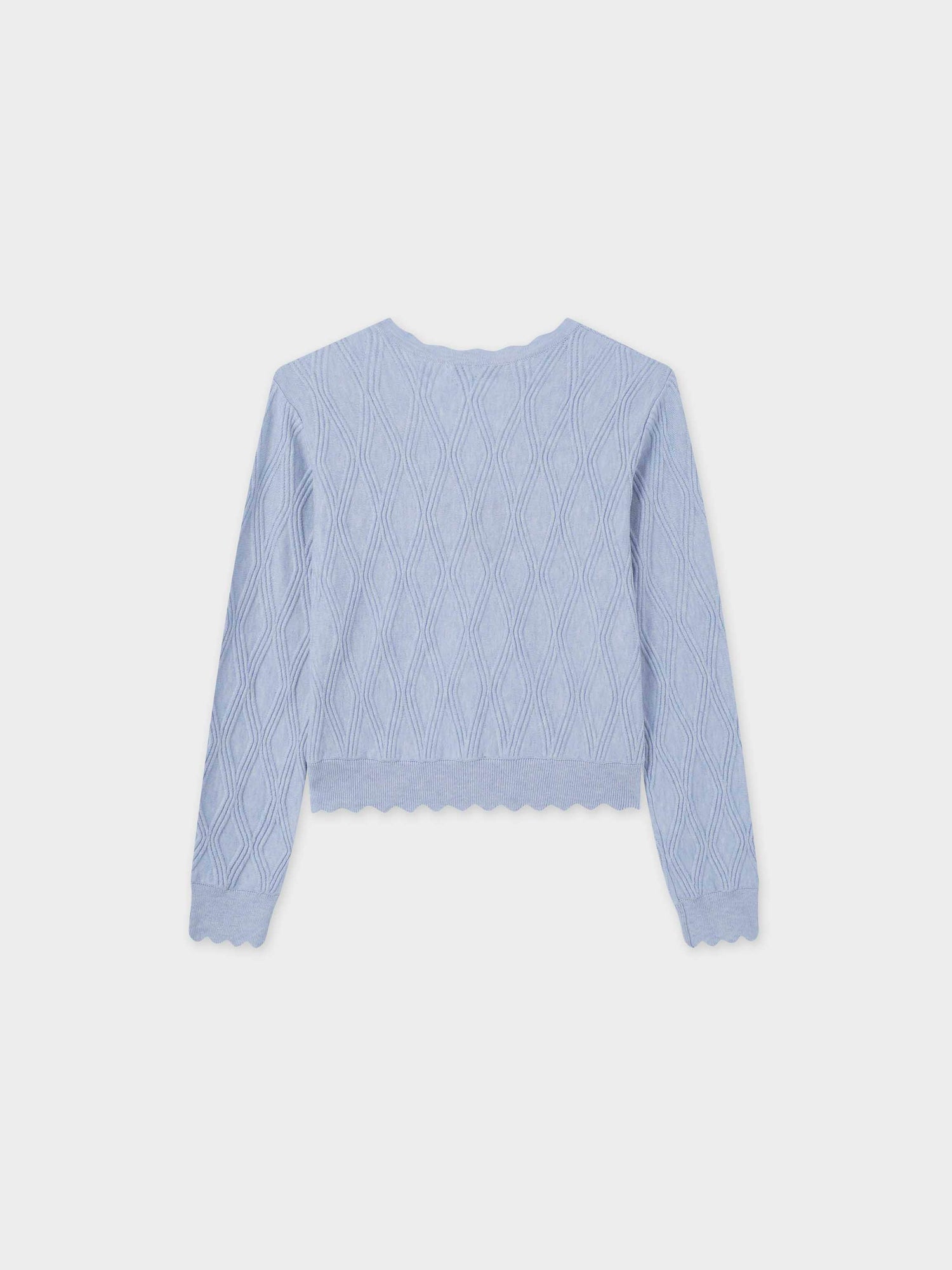 Scalloped Edge Cardigan-Light Blue Heather