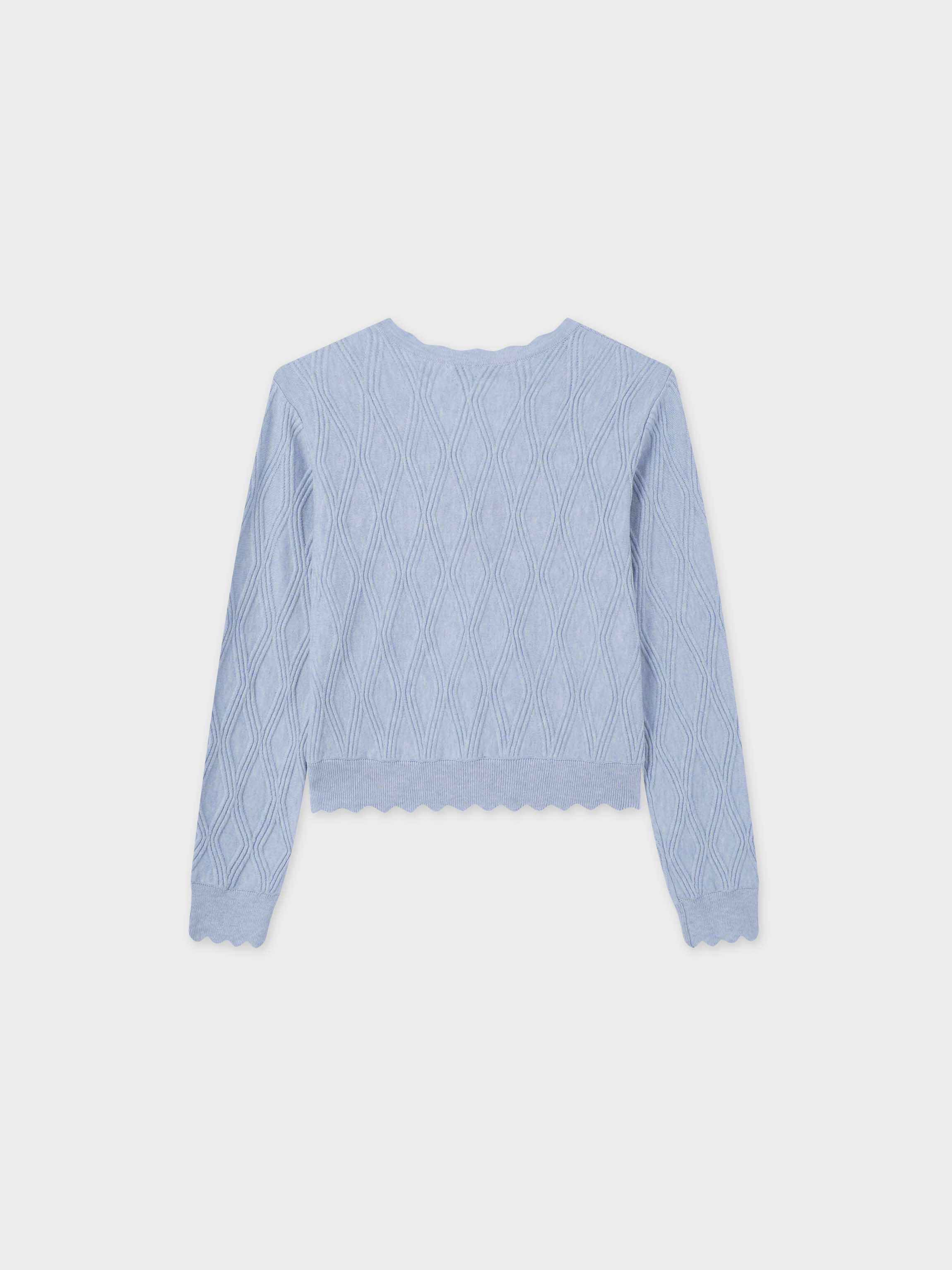 Scalloped Edge Cardigan-Light Blue Heather