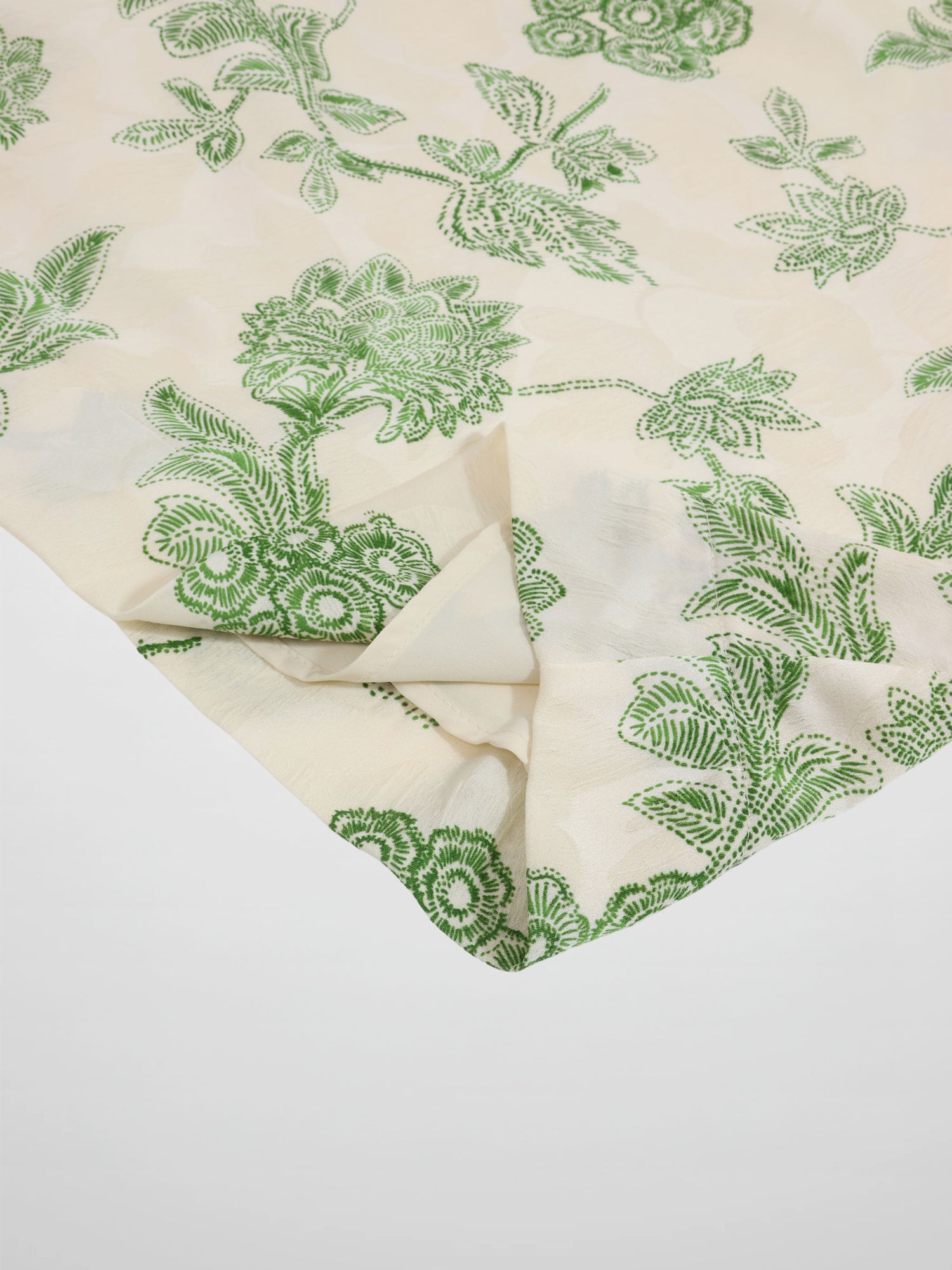Waist Yoke Dress-Green Sketch Flower