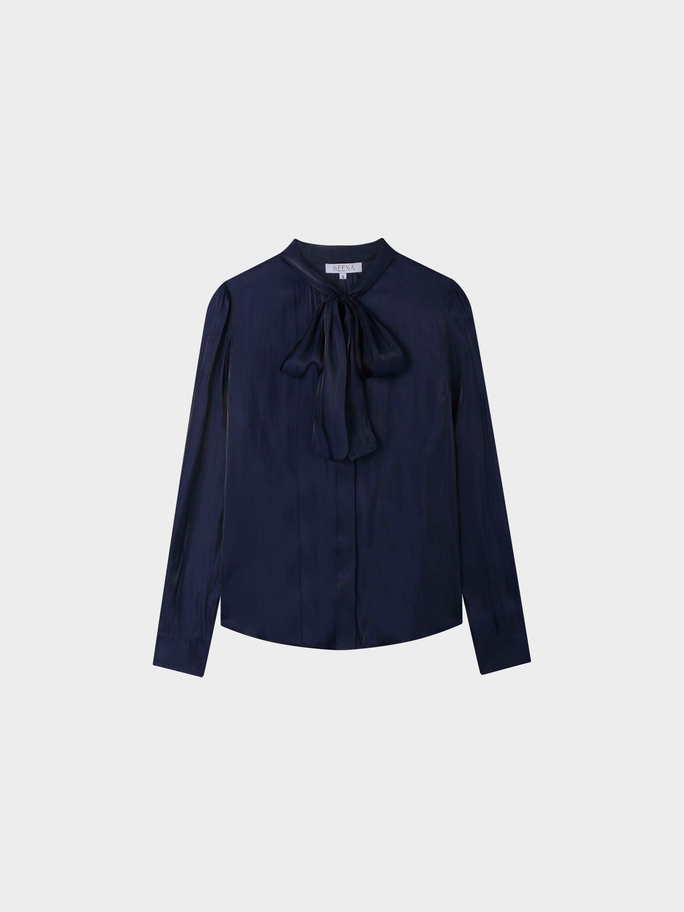 Shimmer Tie Blouse-Navy