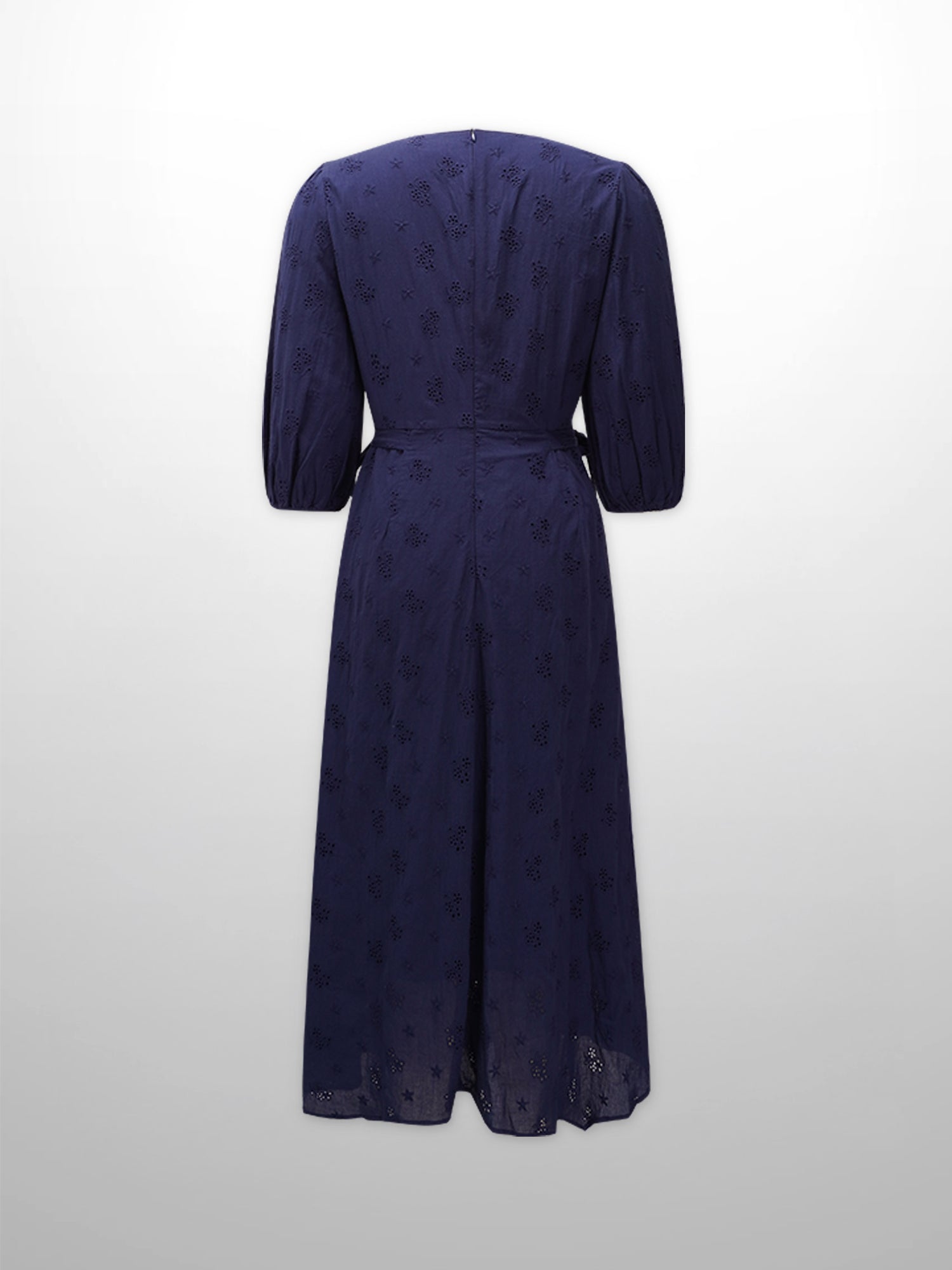 Asymmetrical Hem Eyelet Dress-Navy