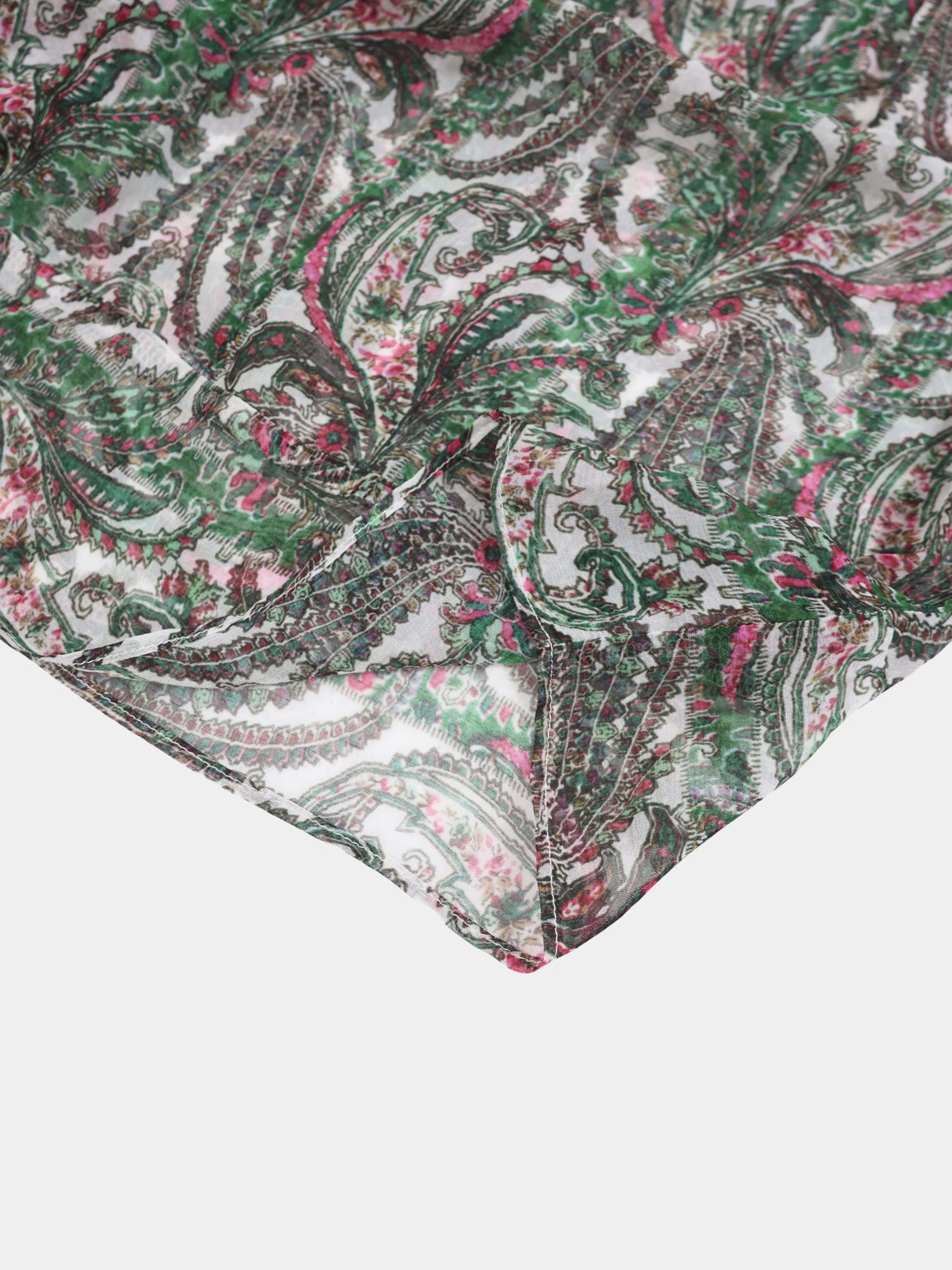 Shirred Sleeve Dress-Green Paisley