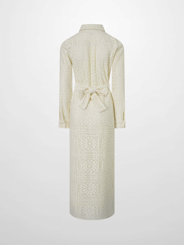 Lace Cutout Shirtdress-Cream