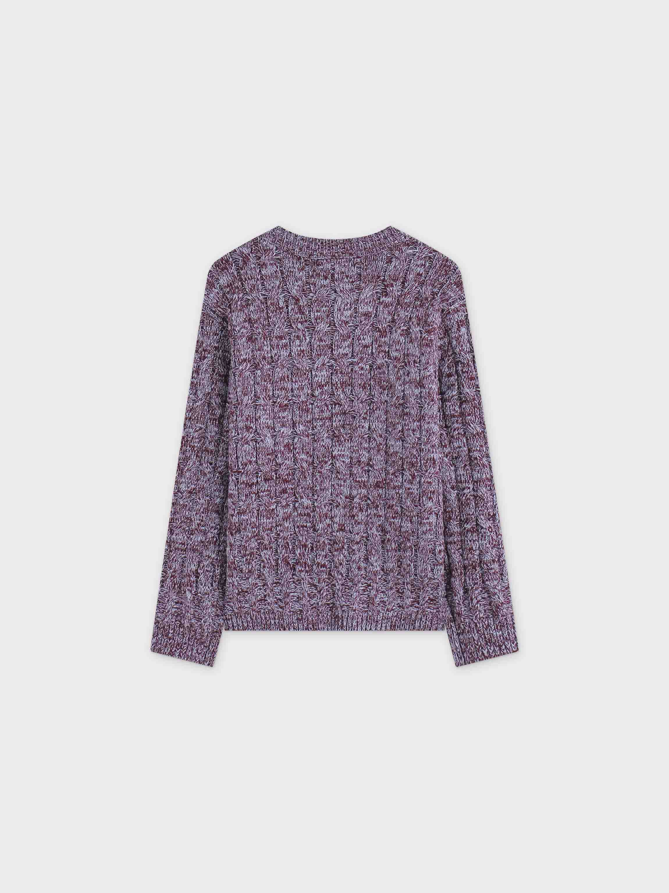 Chunky Heathered Cable sweater-Maroon/Grey