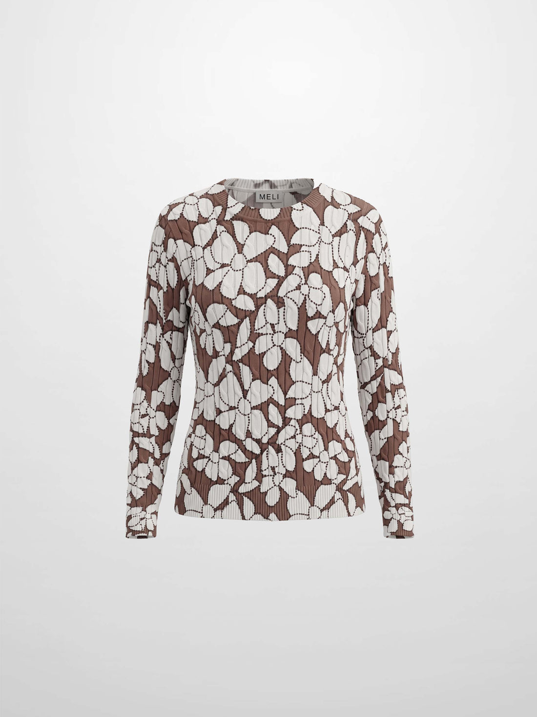 Floral Cable Printed Sweater - Brown Floral